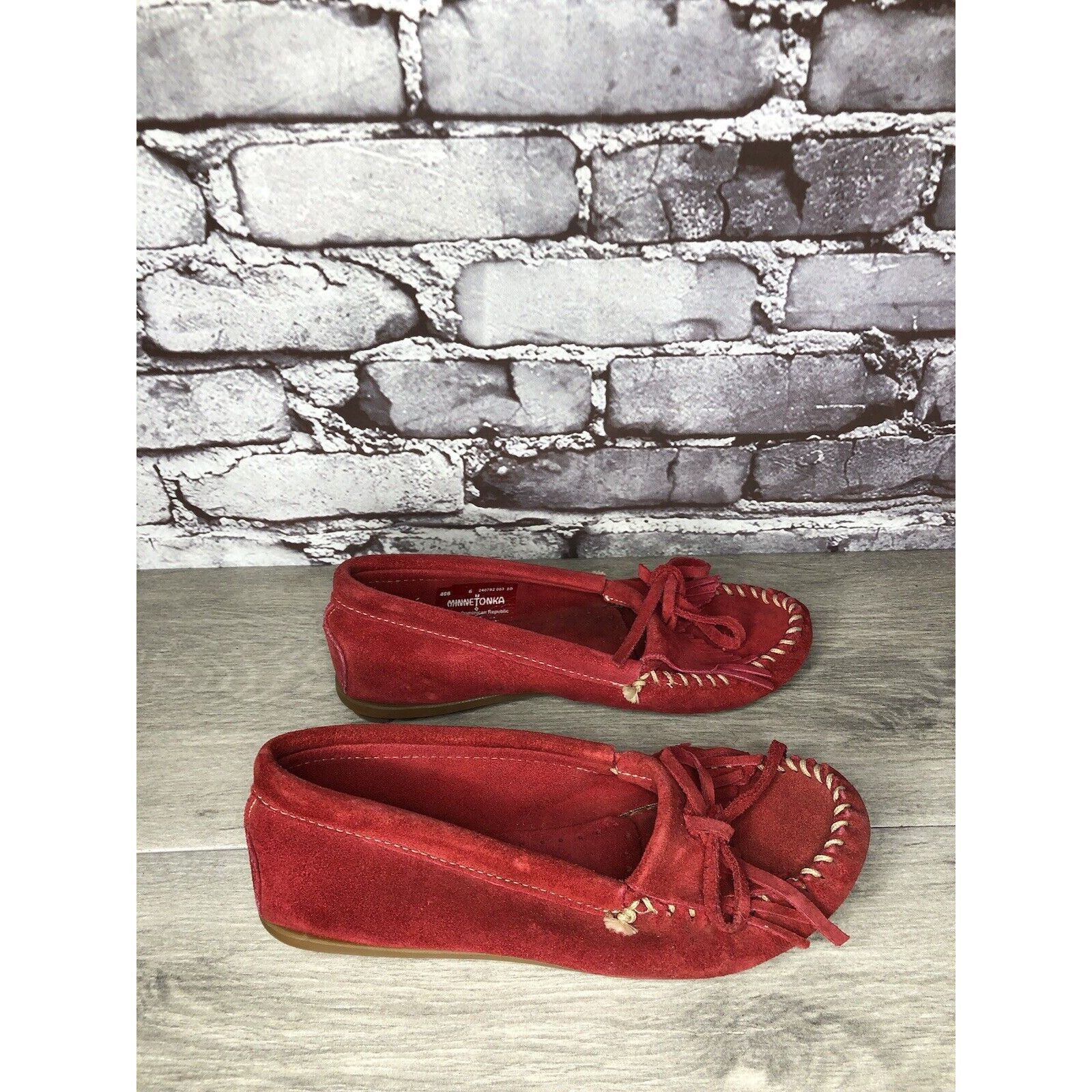 Minnetonka Minnetonka Red Suede Kiltie Fringe Bow Moccasins Shoes Women Size US 6 / IT 36 - 5 Thumbnail