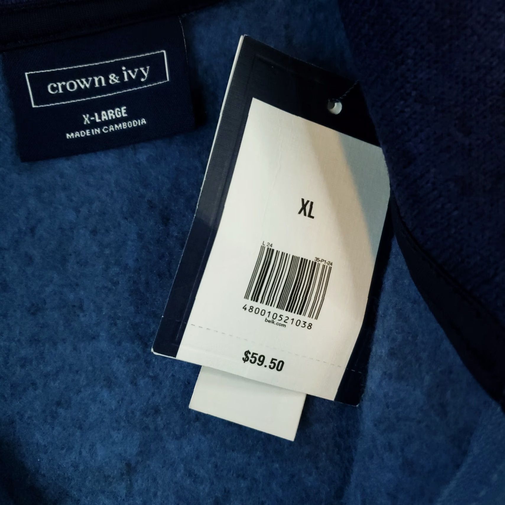 Vintage Crown & Ivy Mens Sweater XL Blue 1/4 Zip Mock Neck Long Sleeve Pullover Zip Size US XL / EU 56 / 4 - 7 Thumbnail