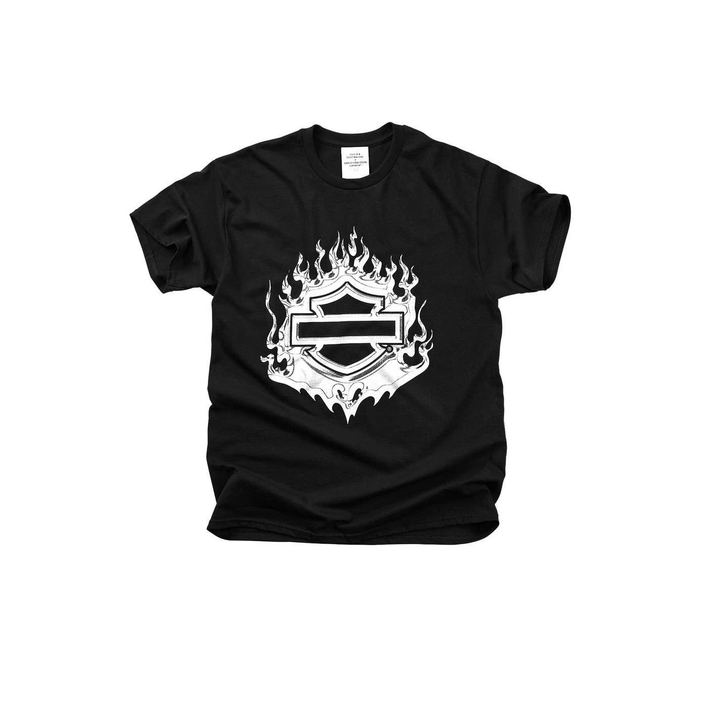 image of Post Malone X Harley-Davidson Flaming Bar & Shield T-Shirt in Black, Men's (Size XL)