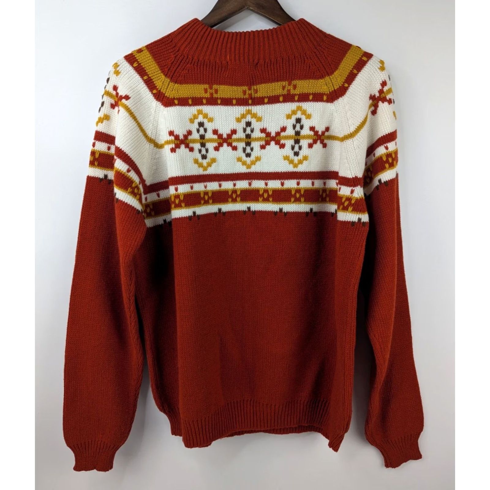 Vintage VINTAGE J. C. Penney Men’s XL Nordic Fair Isle Sweater Rust Orange Mock Neck Pullover Skiing Knits Womens Mens Boys Girls Size US XL / EU 56 / 4 - 4 Thumbnail