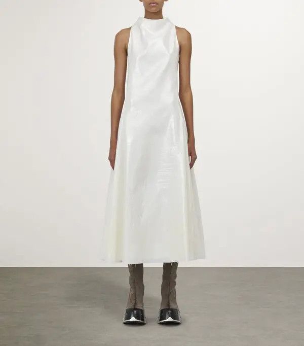 Alexander McQueen o1srvl11e0326 Silk Nylon Tarpaulin Midi Dress in White Size S / US 4 / IT 40 - 2 Thumbnail