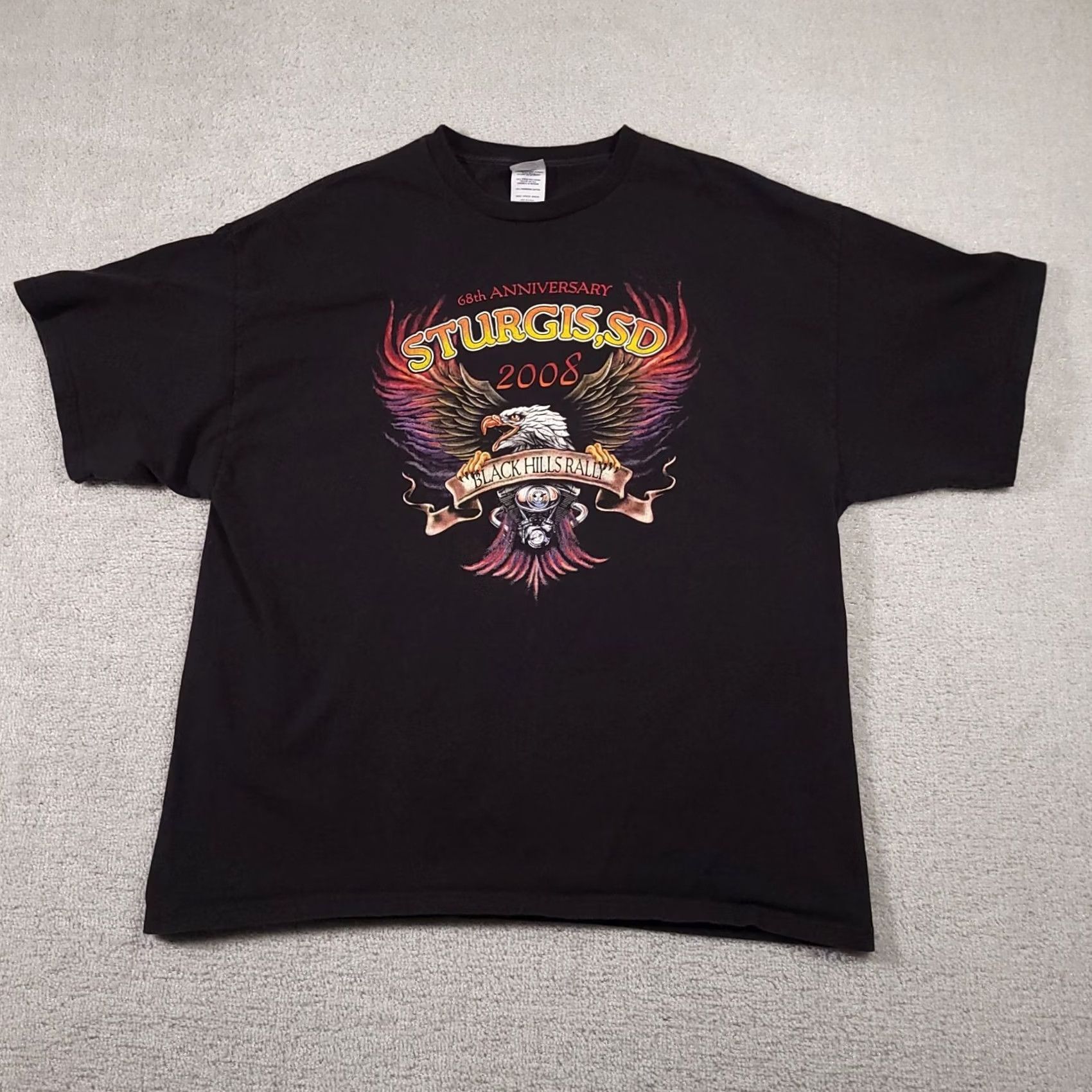Vintage Sturgis Black Hills Rally 68th Anniversary 2008 T-Shirt Mens 2X Black Motorcycle Hanes Heavyweight Size US XXL / EU 58 / 5 - 2 Thumbnail