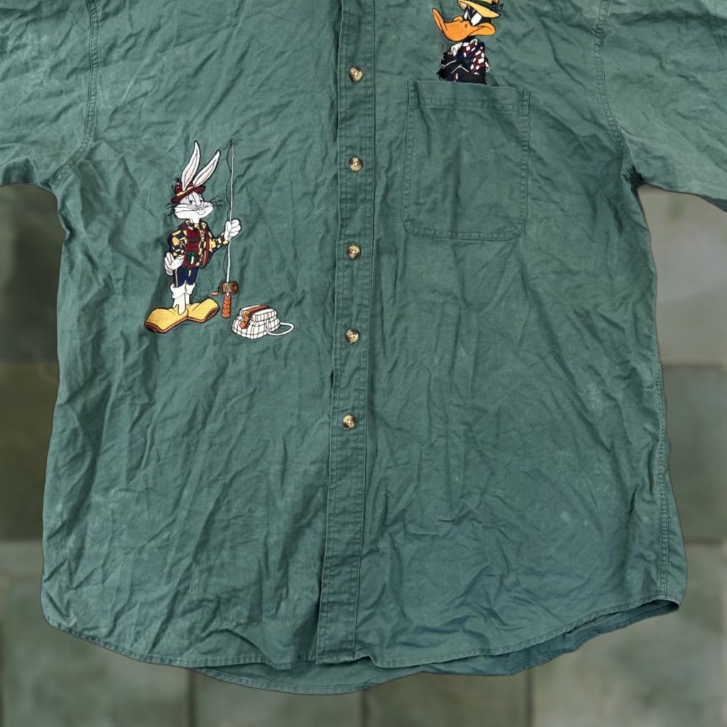 Vintage VINTAGE Looney Tunes ACME Studio Shirt Mens XL Green Bugs Bunny Linen Blend 90s Button Up Size US XL / EU 56 / 4 - 1 Thumbnail