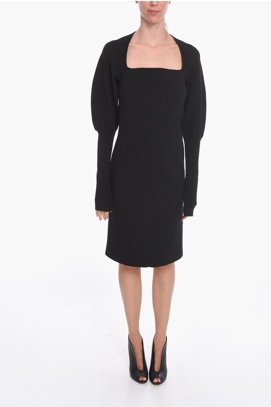 image of Bottega Veneta Stretch-Wool Knitted Midi Dress With Cut-Out Detail in Black, Women's (Size Small)