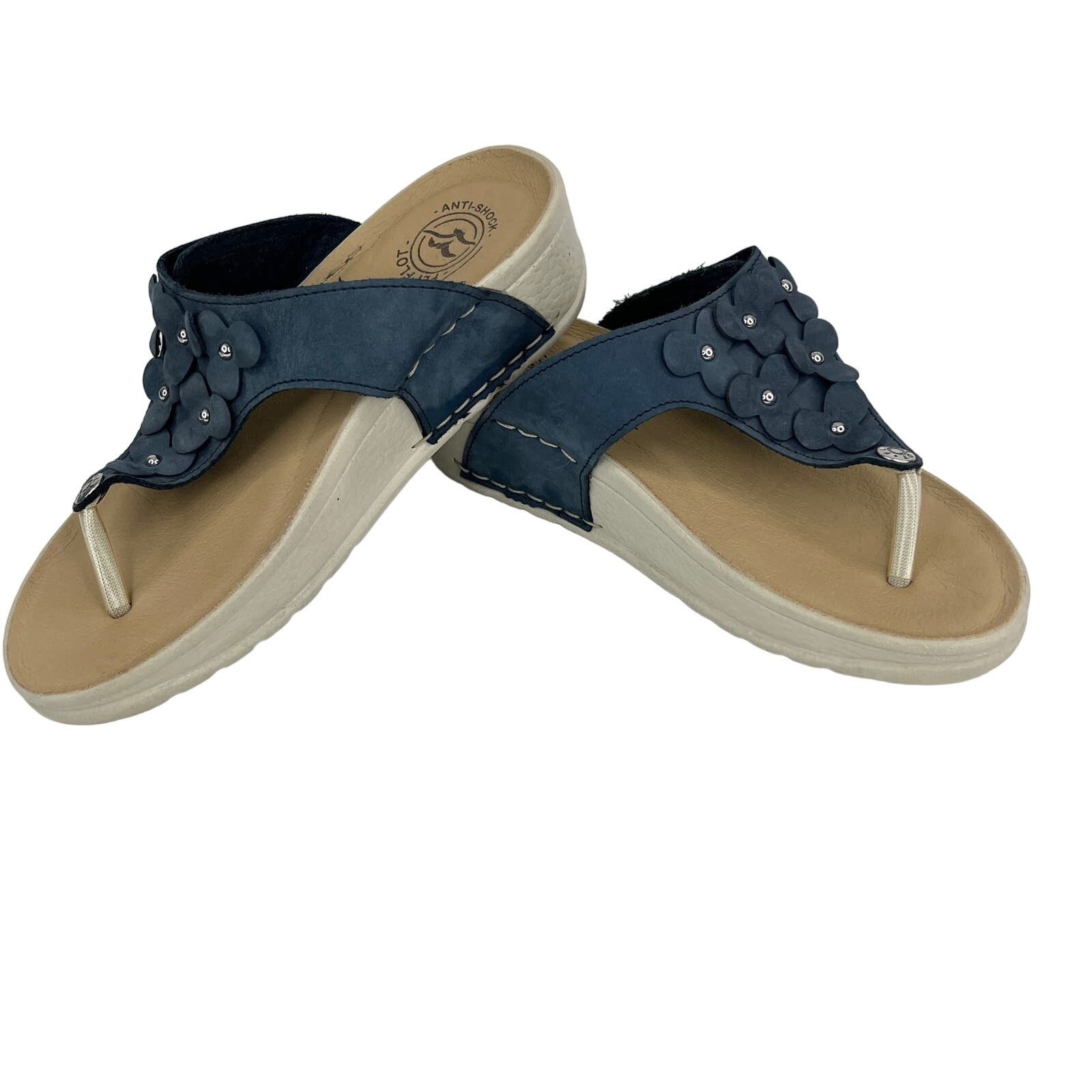 Other FLY FLOT Blue Suede Flower Sandals Flip Flops 39 1.75" Heel Size US 7.5 / IT 37.5 - 14 Thumbnail