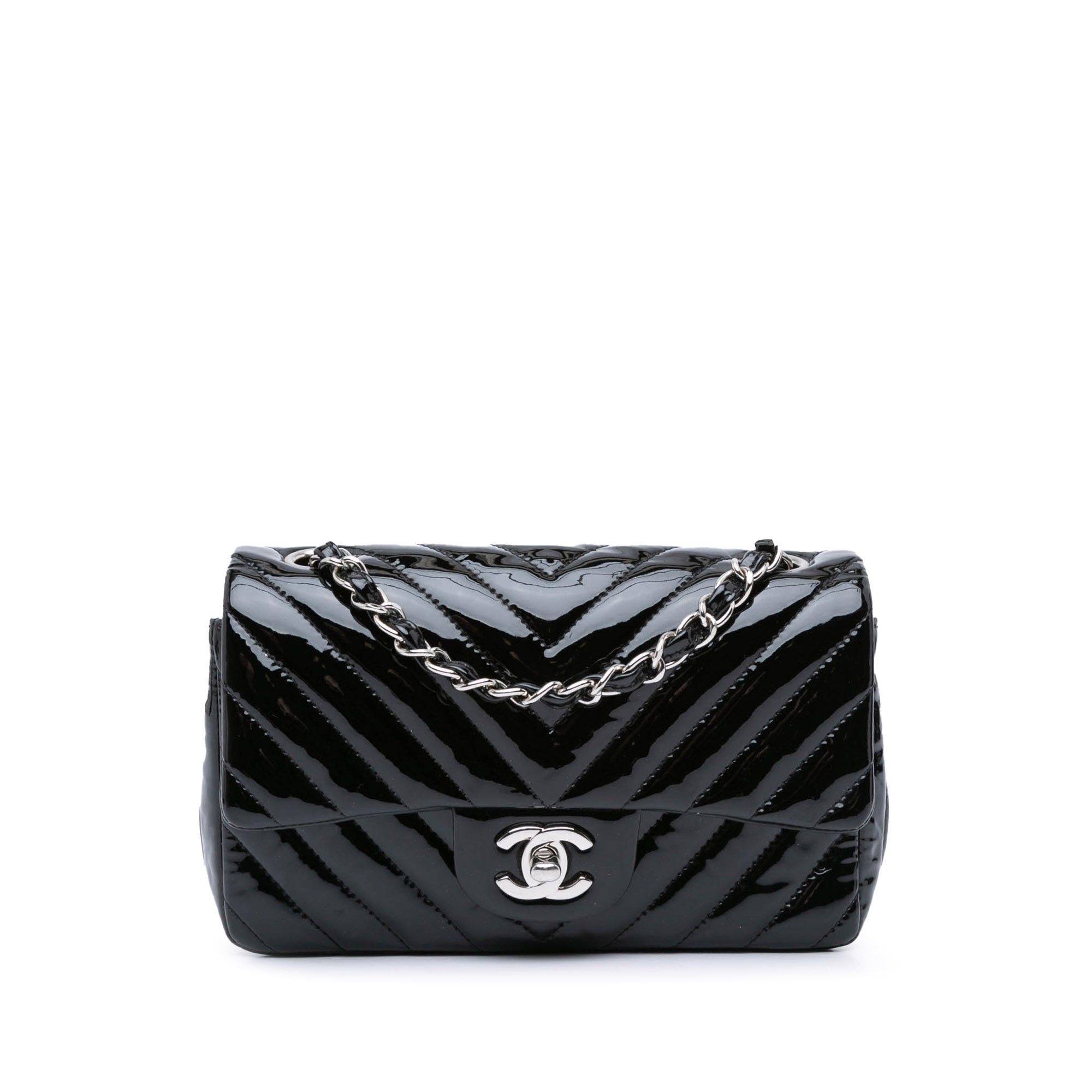 Chanel Chanel Mini Rectangular Classic Chevron Patent Single Flap Black Size ONE SIZE - 1 Thumbnail