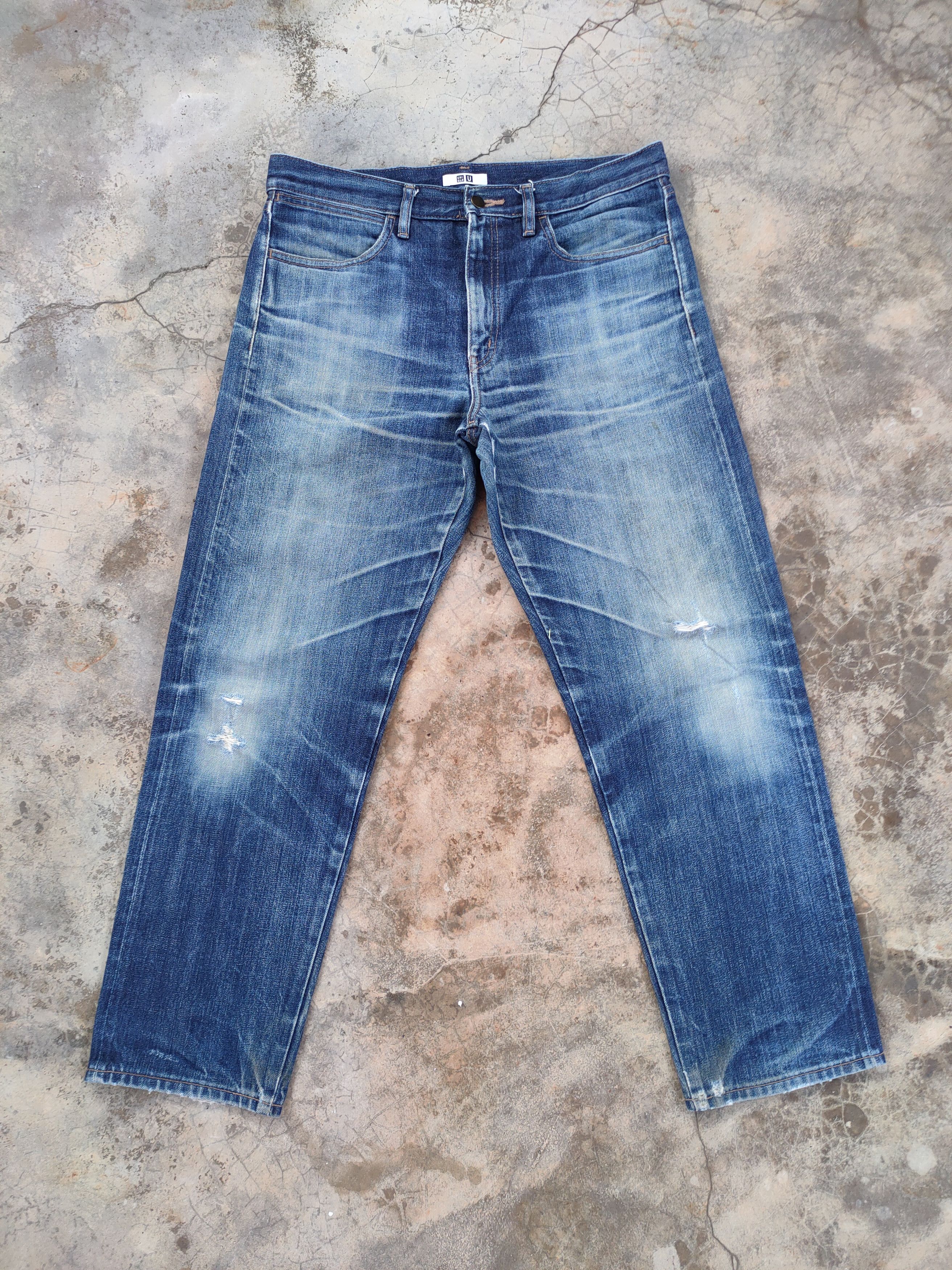 image of Undercover x Uniqlo W34 Uniqlo U Faded Distressed Jeans Pants in Faded Blue, Men's