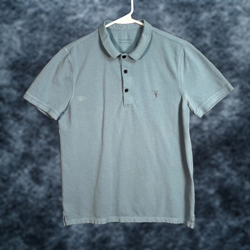 Allsaints AllSaints Polo Shirt Mens Size M Blue Cotton Short Sleeve Collared Shirt Short Sleeve Polo Casual Logo 90s? Size US M / EU 48-50 / 2 - 1 Thumbnail