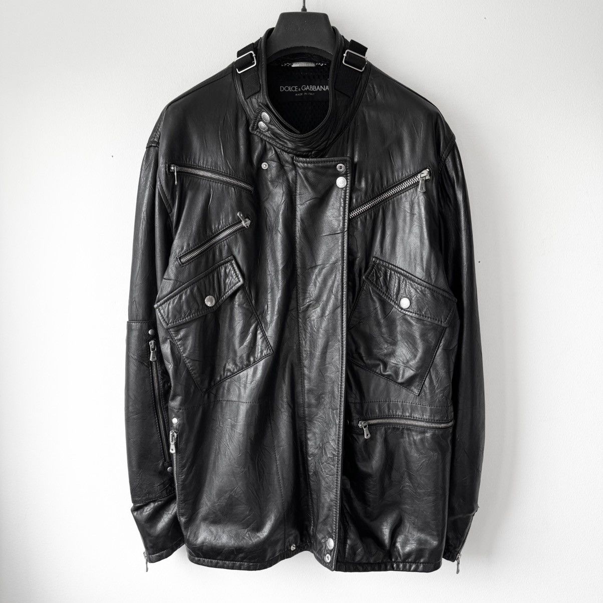 Dolce & Gabbana Dolce Gabbana Black Leather Nylon Multi Zip Logo