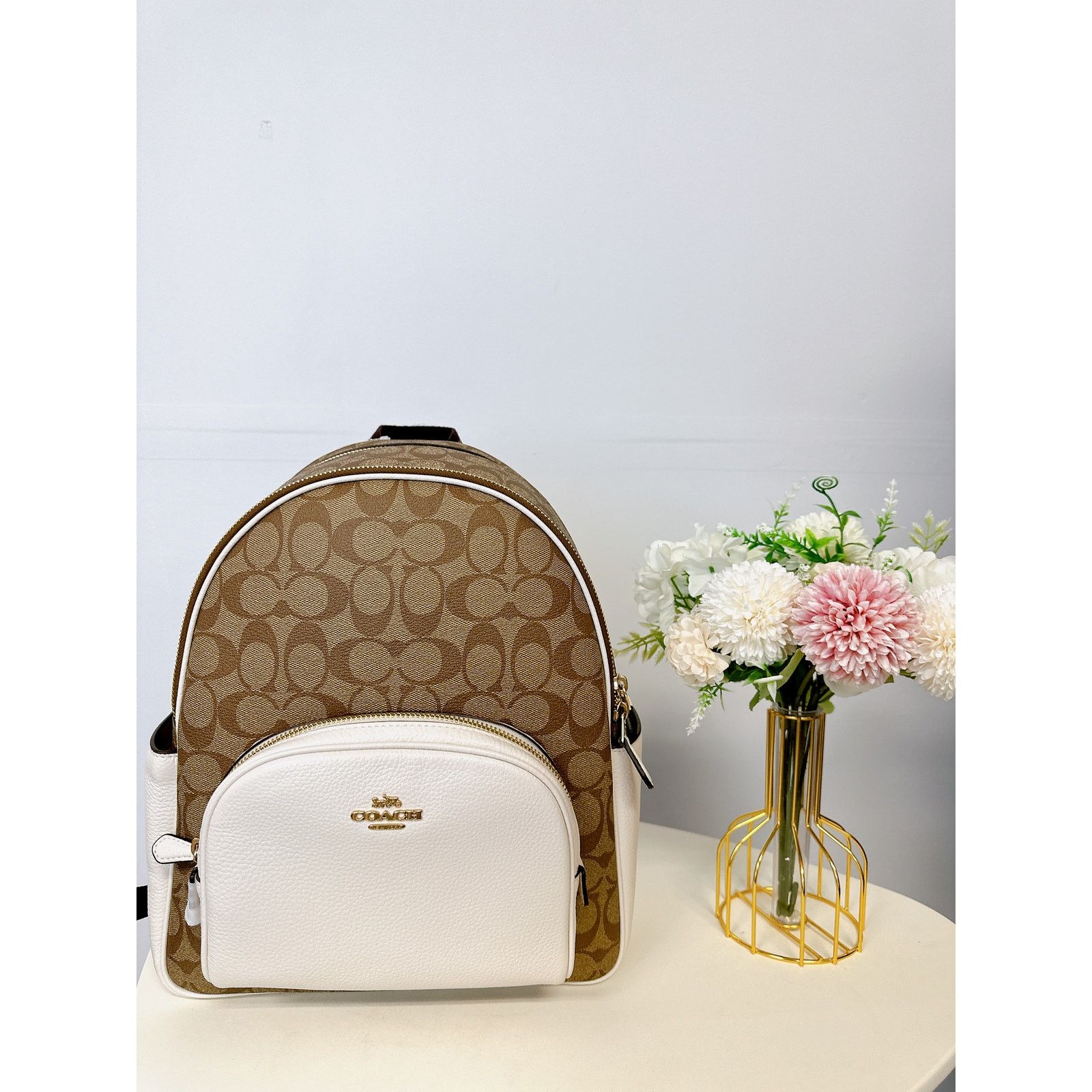 Coach (E)Coach 5671 Court Backpack In Signature Canvas Khaki Chalk Size ONE SIZE - 2 Thumbnail