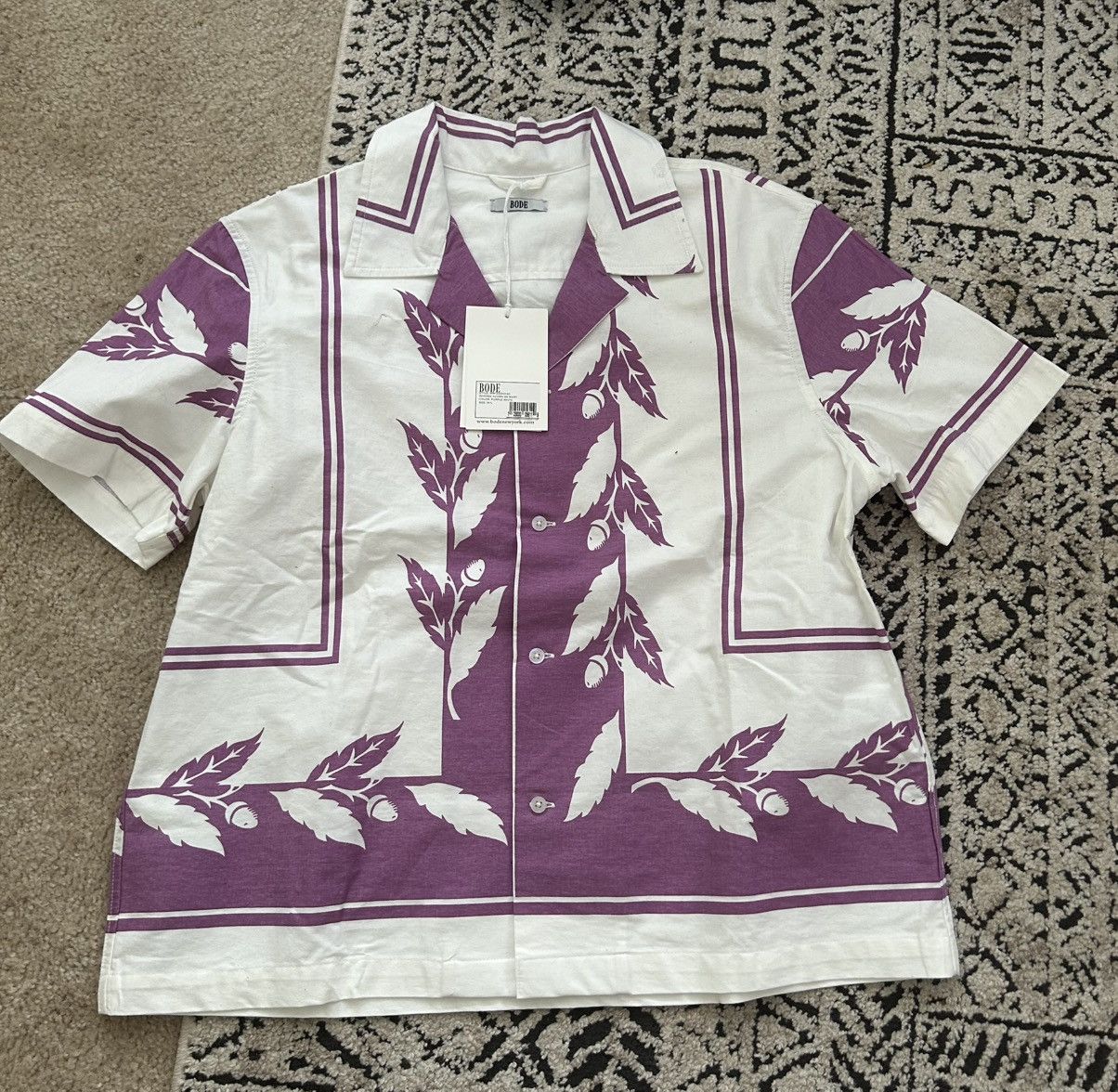 Bode BODE Inverse Acorn Short Sleeve Shirt - Purple/White Size US L / EU 52-54 / 3 - 1 Thumbnail
