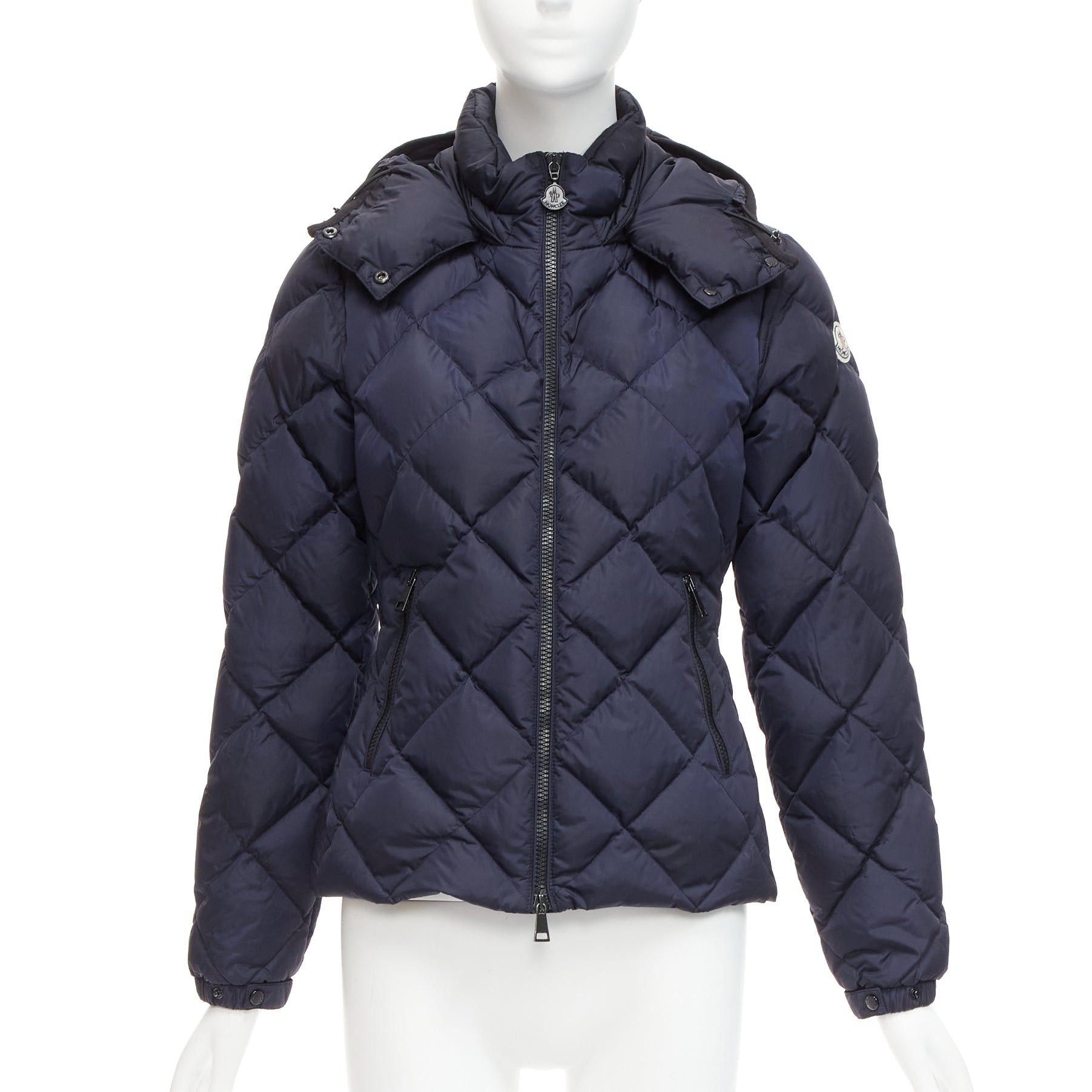 image of Moncler Norme Afnor G32-003 Navy Goose Down Slim Waist Puffer Jacket Size 0 S, Women's