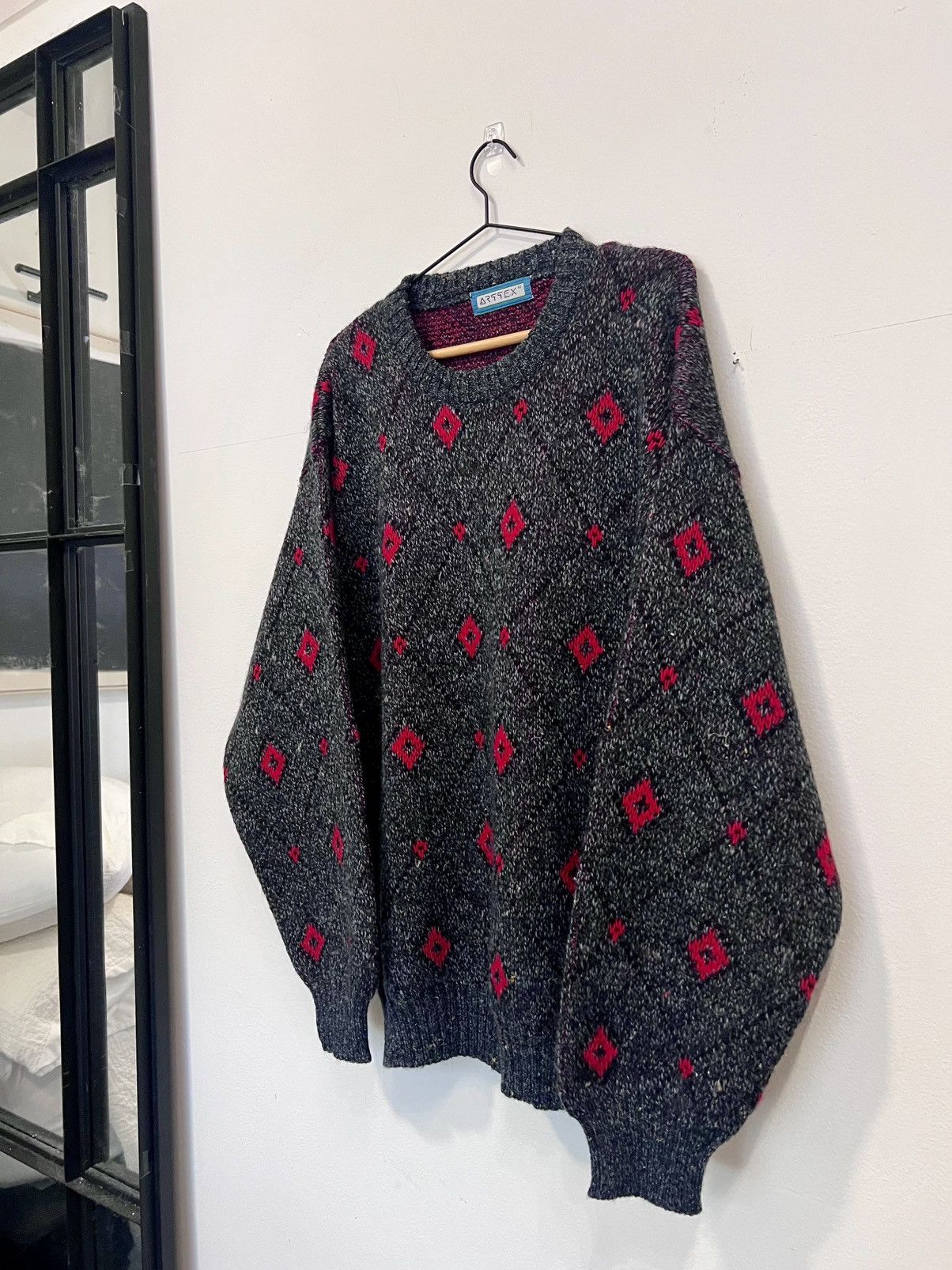 Artek 🖤♥️ Vintage 80s Artex Wool Sweater Charcoal Diamond Knit Size US M / EU 48-50 / 2 - 5 Thumbnail