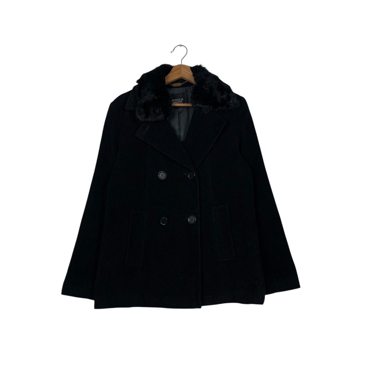 Sonia Rykiel SONIA RYKIEL Double Breast Wool Coat Fur Neck #1839-C80 Size S / US 4 / IT 40 - 1 Thumbnail