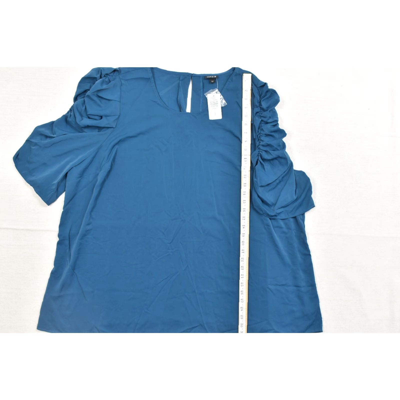 Torrid Torrid Plus Size 5X 28 Legion Blue SS Ruched Sleeve Blouse New Size XXL / US 16-18 / IT 52-54 - 5 Thumbnail
