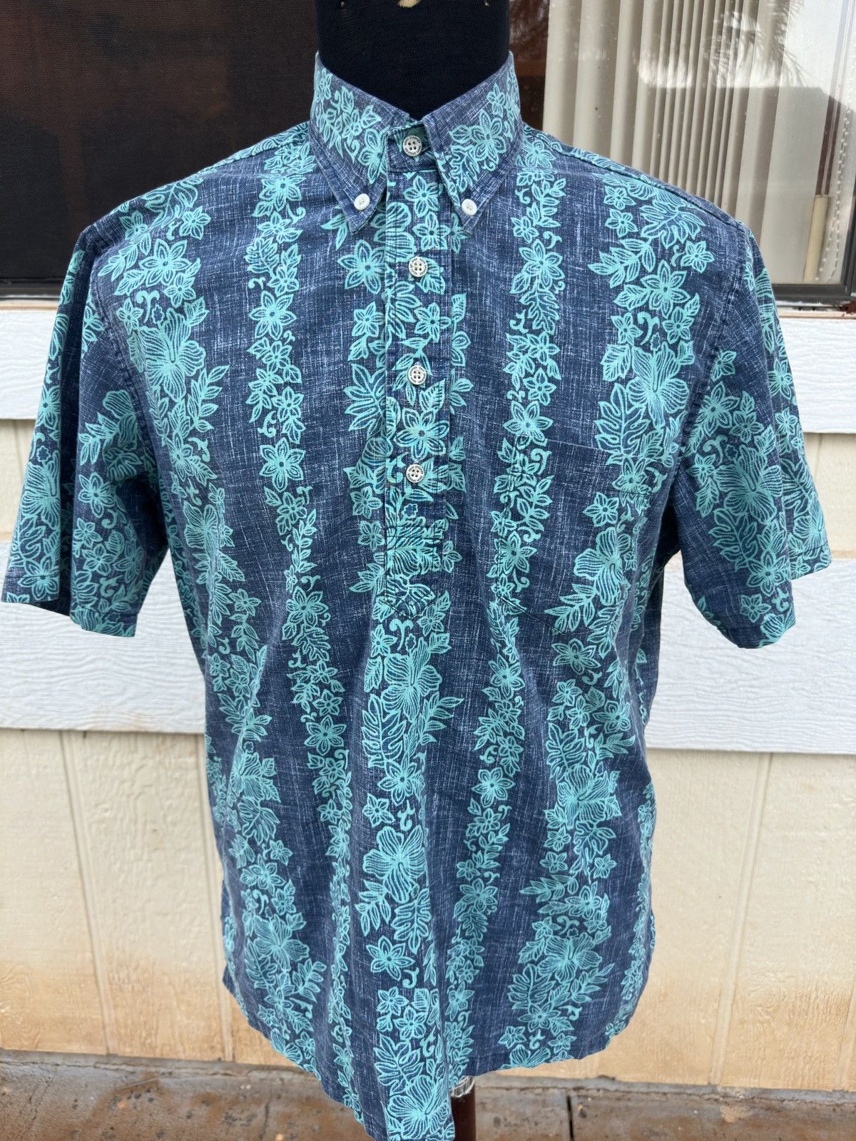 Reyn Spooner Classic Blue/Green Hawaiian Print Men's S