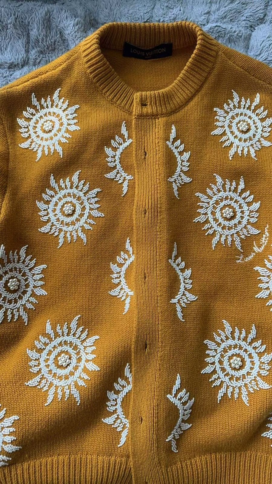 Louis Vuitton Louis Vuitton FW24 Yellow Cardigan with Pearls Sz.L Size US L / EU 52-54 / 3 - 6 Thumbnail