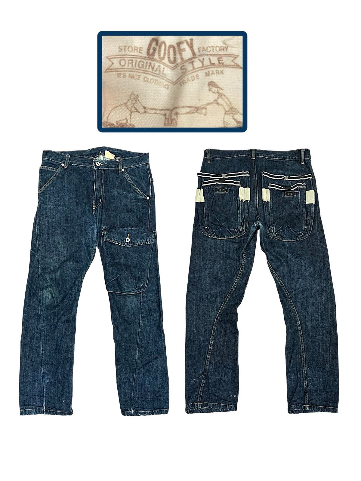 Indigo × Japanese Brand Goofy Baggy Cargo Thigh Pocket Jeans Size US 34 / EU 50 - 1 Thumbnail