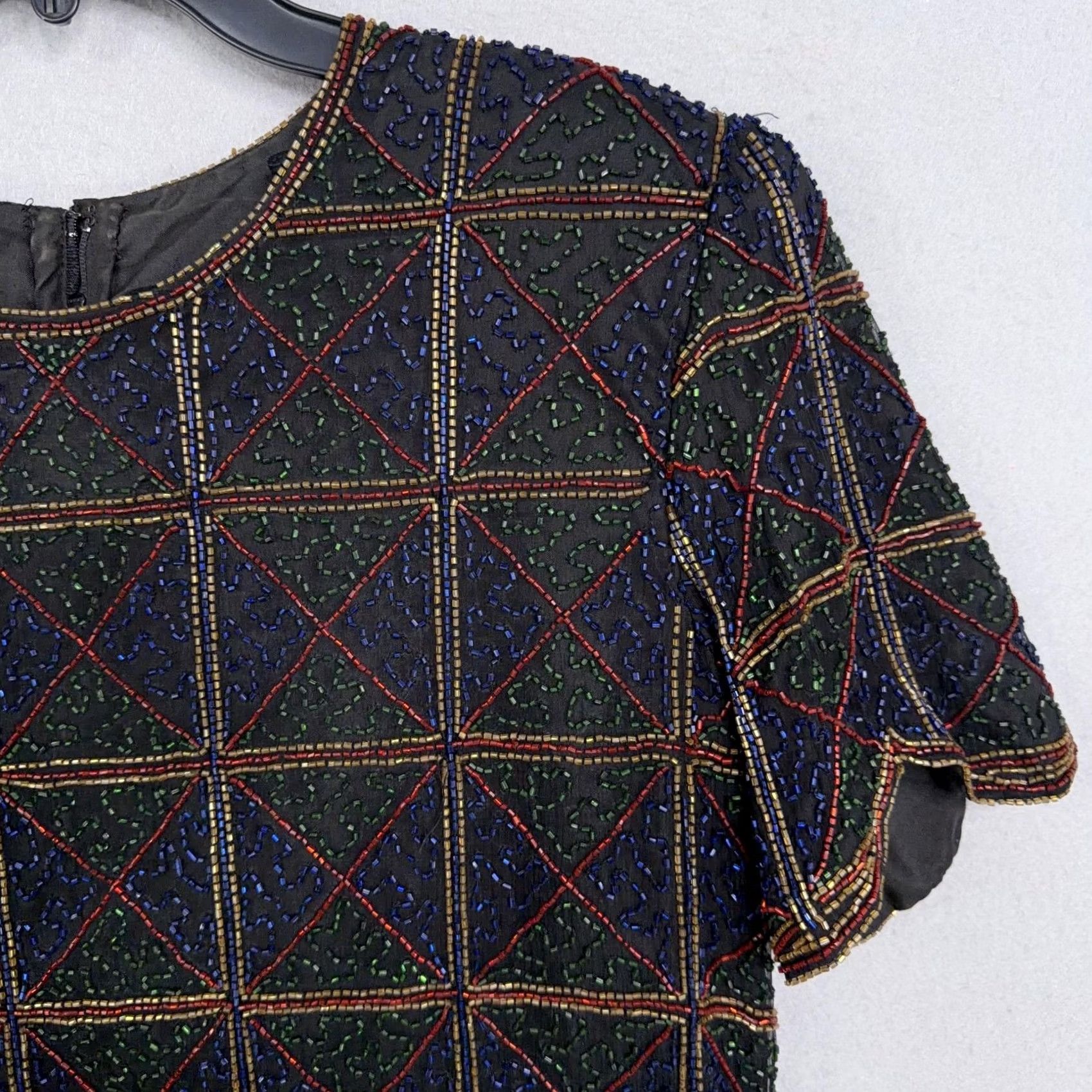 Vintage VINTAGE Stenay Blouse Womens Large Beaded Silk Short Sleeve Party Top Size L / US 10 / IT 46 - 2 Thumbnail