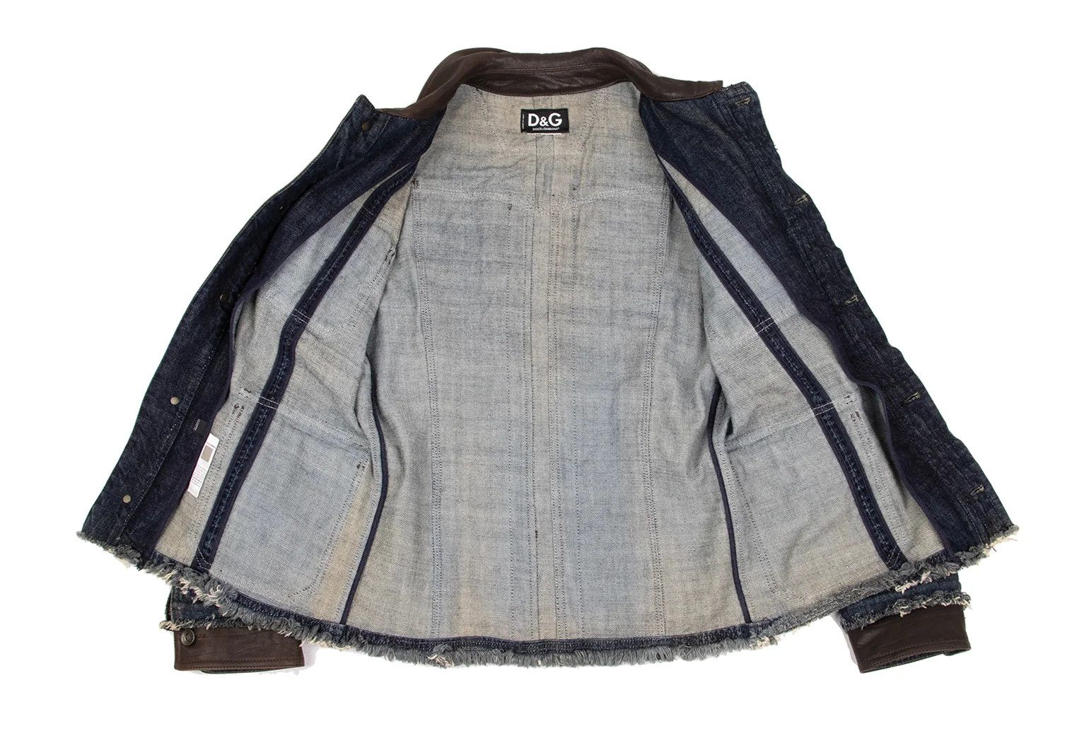 Dolce & Gabbana Cut Design Leather-Trim Denim Jacket Indigo Size M Size US M / EU 48-50 / 2 - 13 Thumbnail