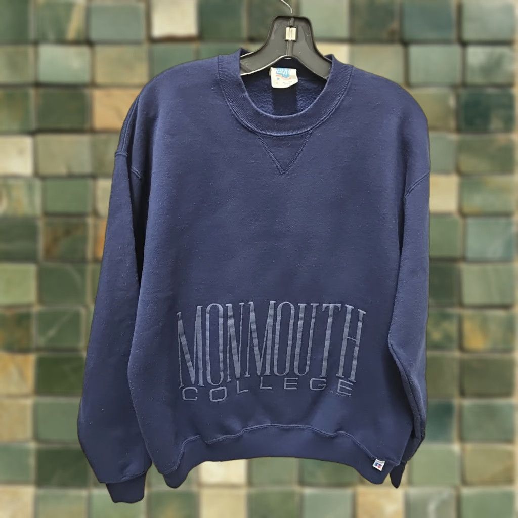 Russell Athletic Vtg 90’s Monmouth College Russell Crewneck Sweatshirt XL Blue Mens Regular Cotton Blend Pullover 3/2 ss Reversible Distressed Size US XL / EU 56 / 4 - 1 Thumbnail