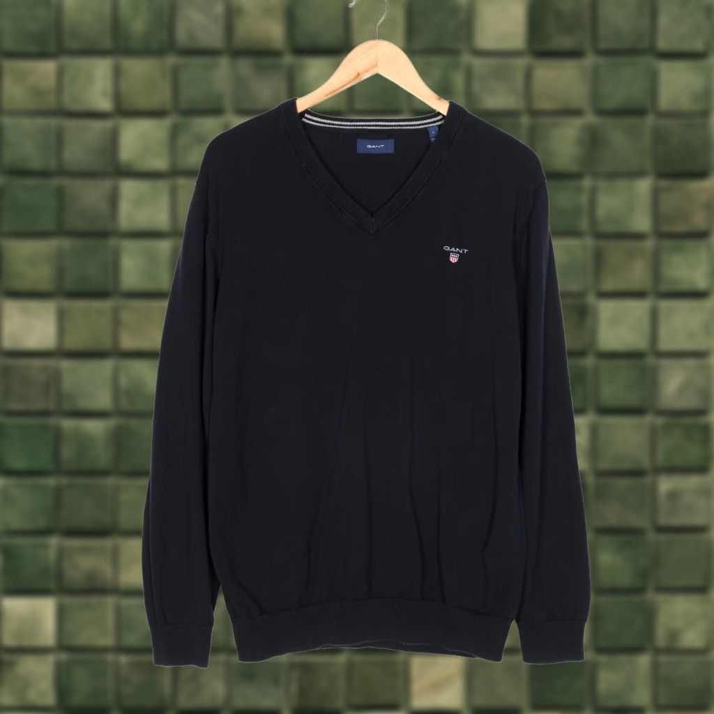 Gant GANT V Neck Classic Cotton Jumper Sweater Men L Blue VR1489 Size US L / EU 52-54 / 3 - 1 Thumbnail