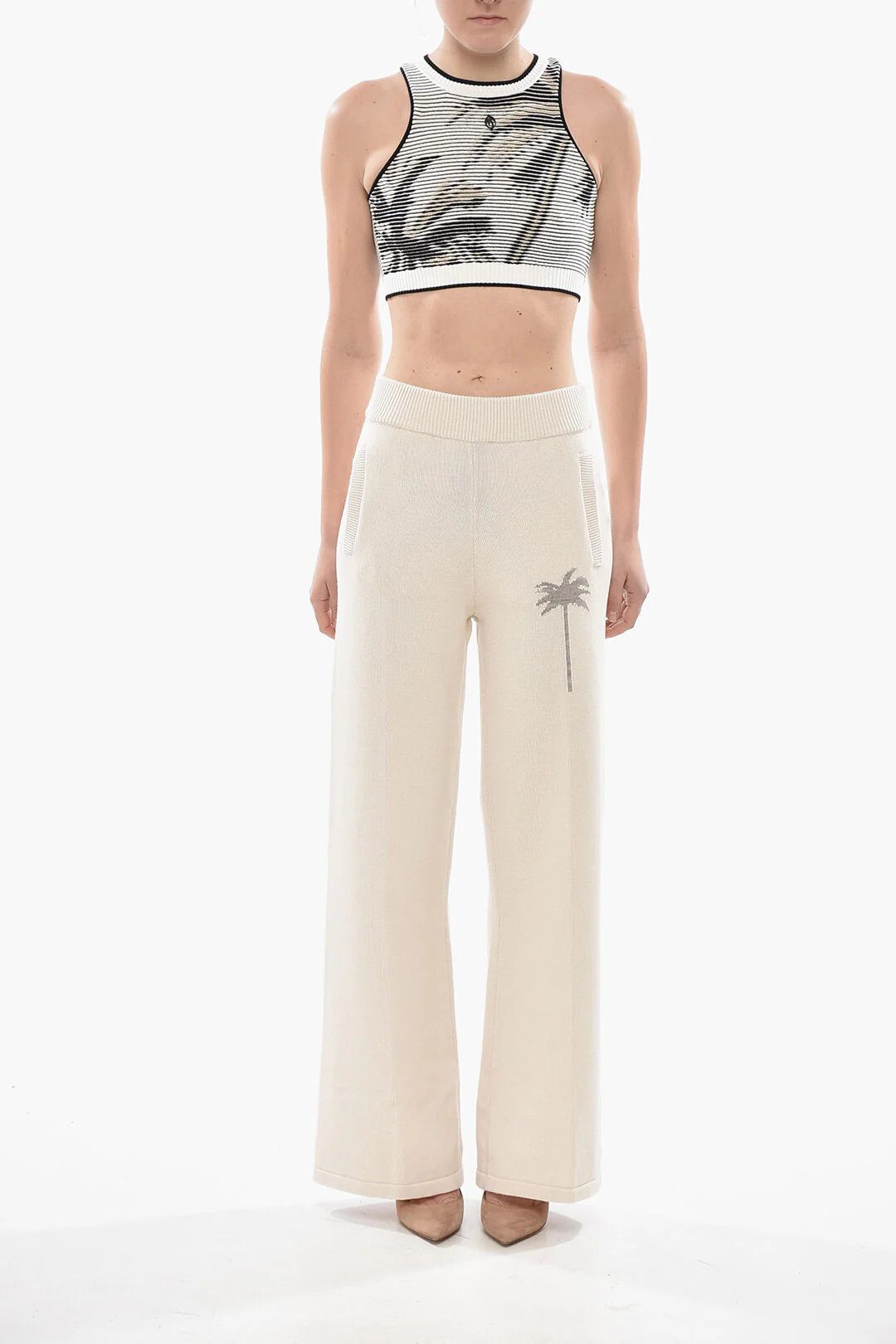Palm Angels og1mm0326 Knit Palazzo Pant in White Size 30" / US 8 / IT 44 - 4 Thumbnail