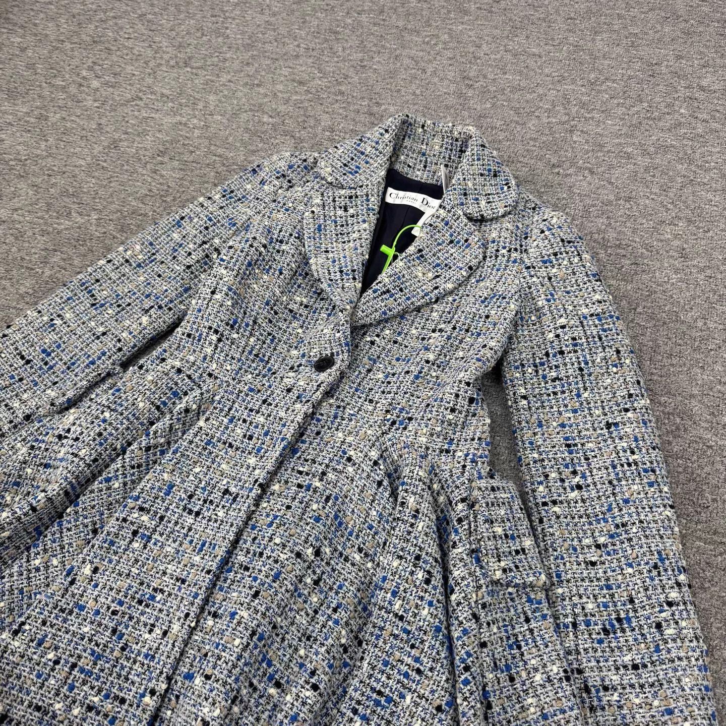 Dior Dior blue tweed wool A-line overcoat 36 99 new Size XS / US 0-2 / IT 36-38 - 3 Thumbnail