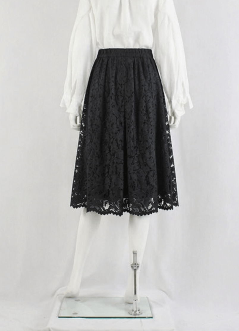 Sacai Sacai - Lace Pleated Apron Wrap Midi Skirts Black Navy Size 29" - 6 Thumbnail