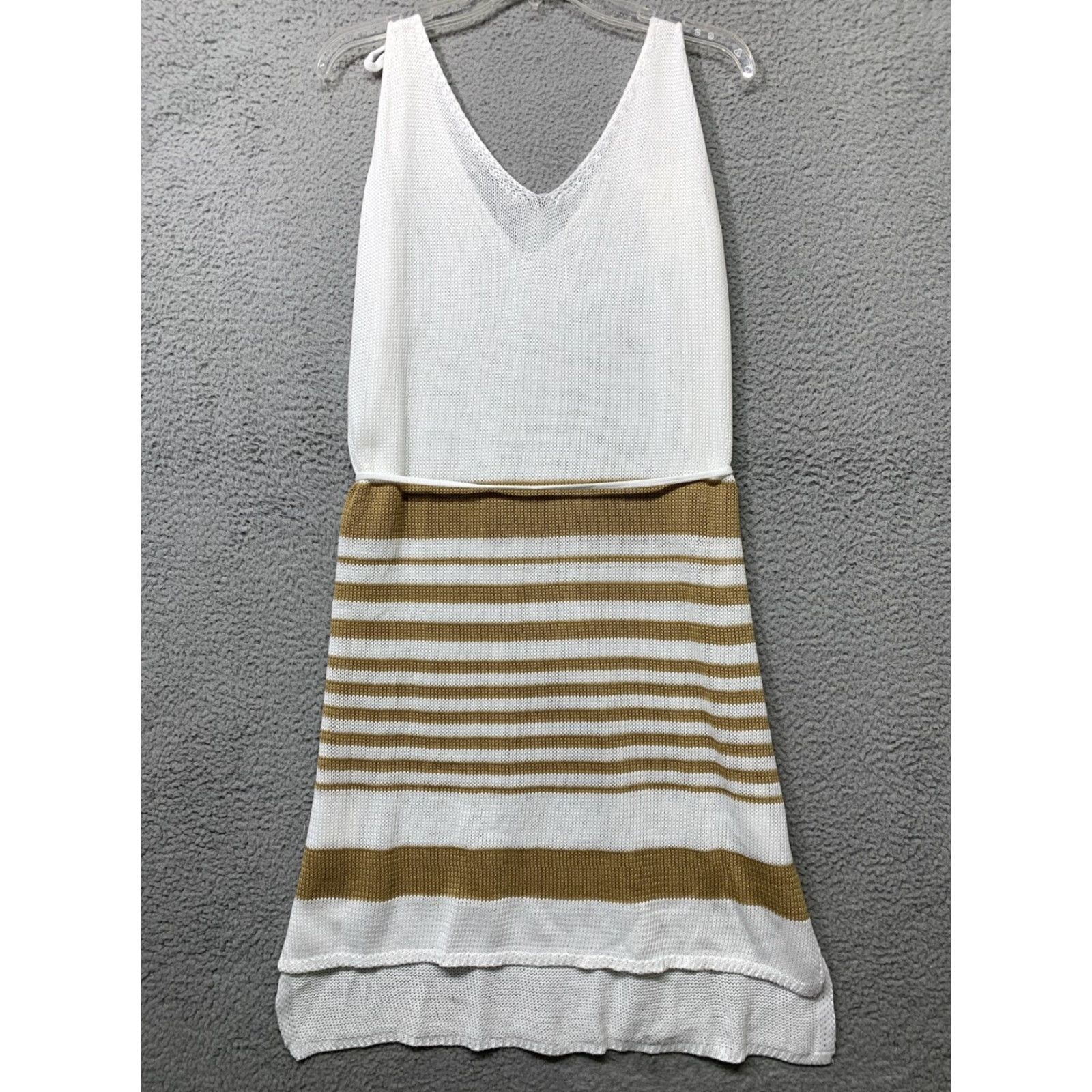 Vintage Kiana Tank Dress XL Khaki White Stripe Tie-Waist Blouson Dress Knitted Midi Casual Womens Shirt Dress Size XL / US 12-14 / IT 48-50 - 4 Thumbnail