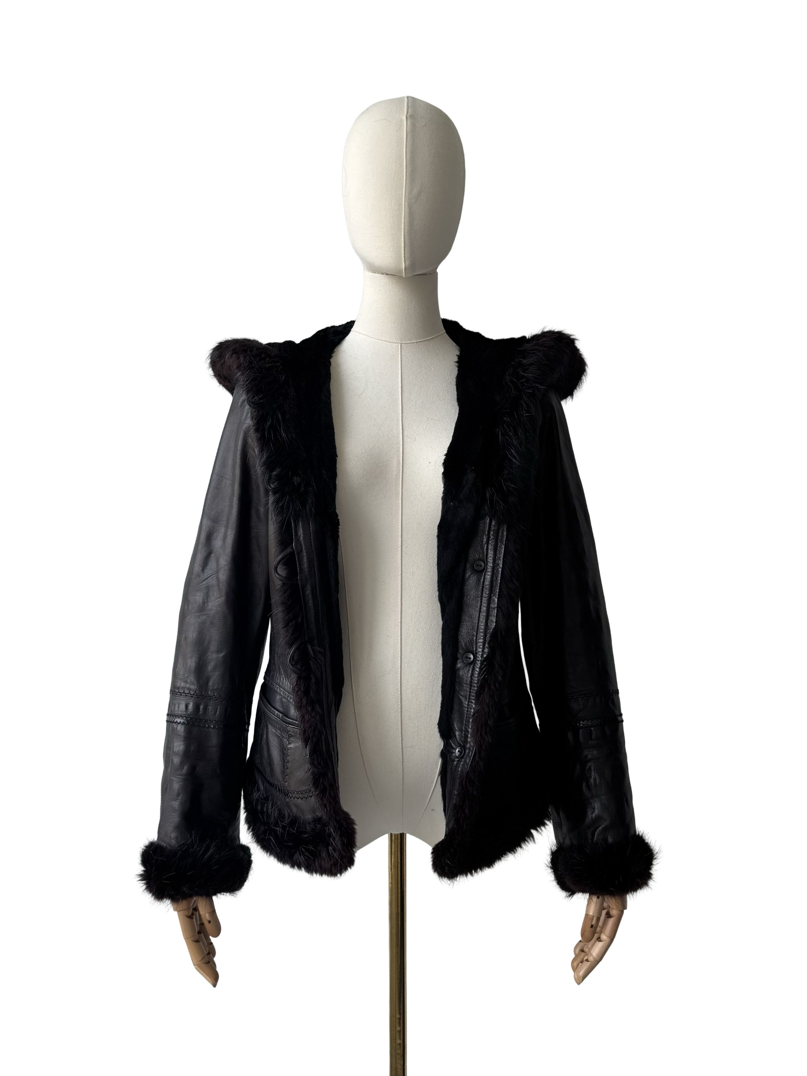 Vintage Vintage Cropped Leather Hooded Jacket Size L / US 10 / IT 46 - 4 Thumbnail
