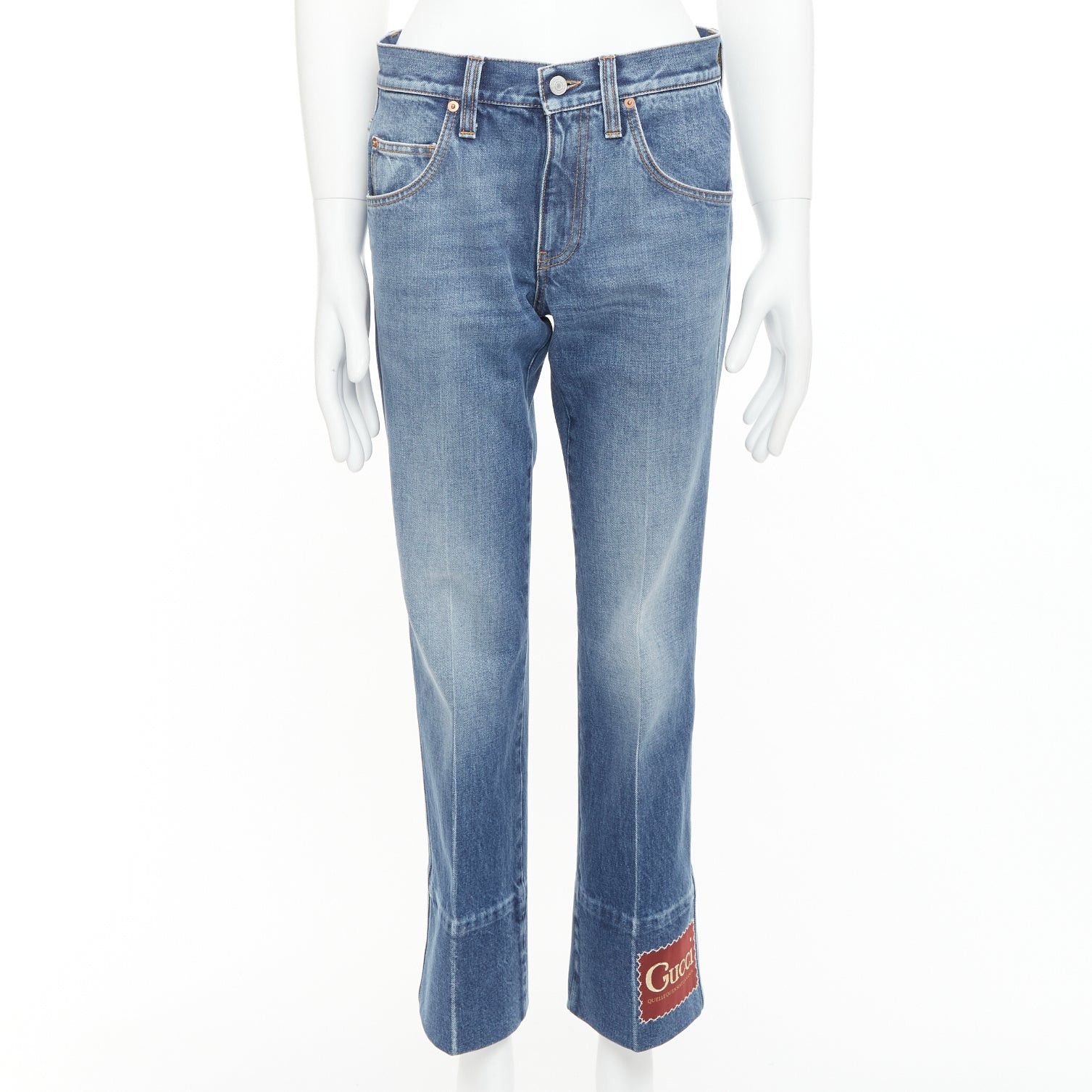 Gucci GUCCI Alessandro Michele blue washed cotton red logo patch flared jeans 28" Size US 28 / EU 44 - 1 Thumbnail