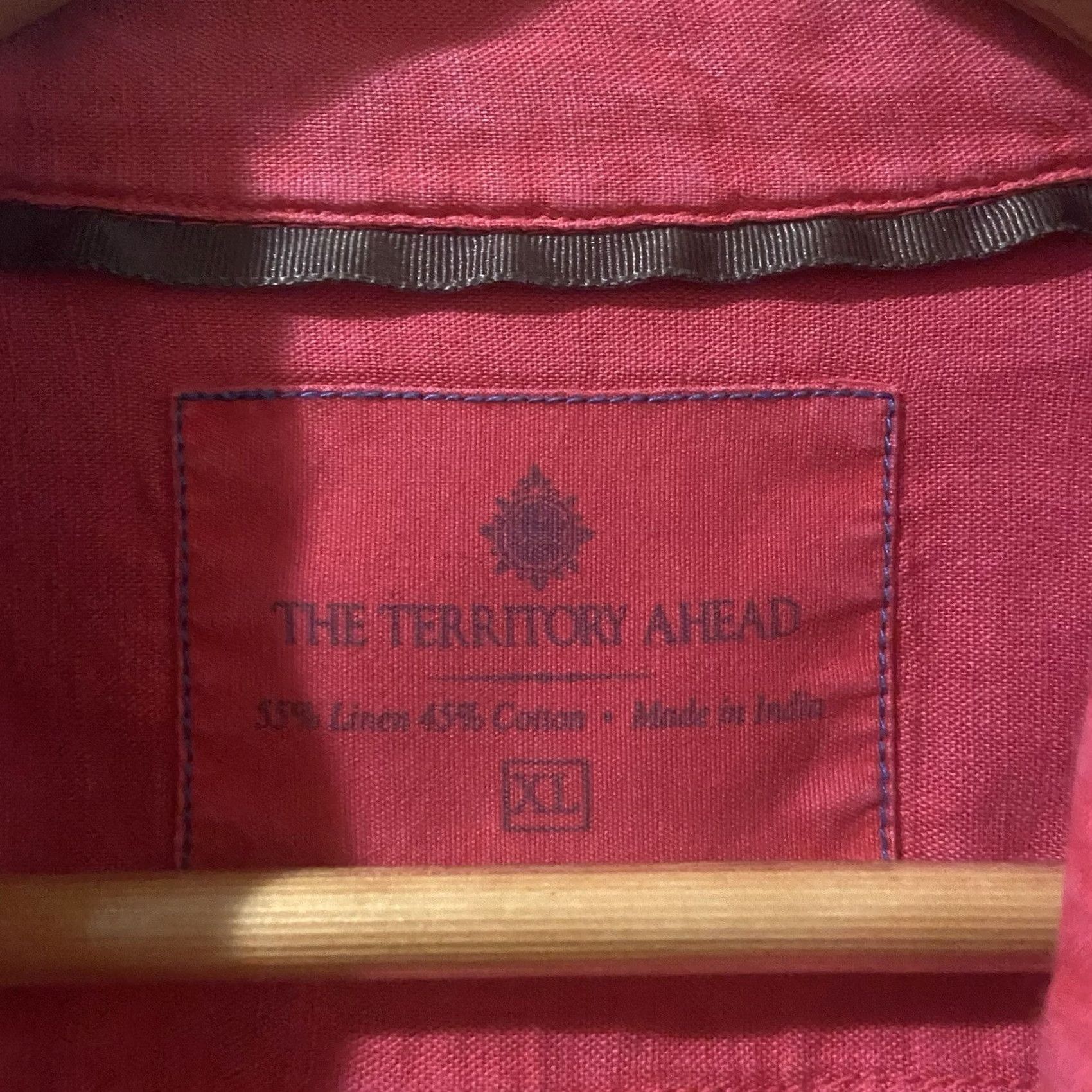The Territory Ahead Territory Ahead Camp Shirt Cotton Linen Red Short Sleeve Mens XL Breathable Striped Button-Up Size US XL / EU 56 / 4 - 3 Thumbnail
