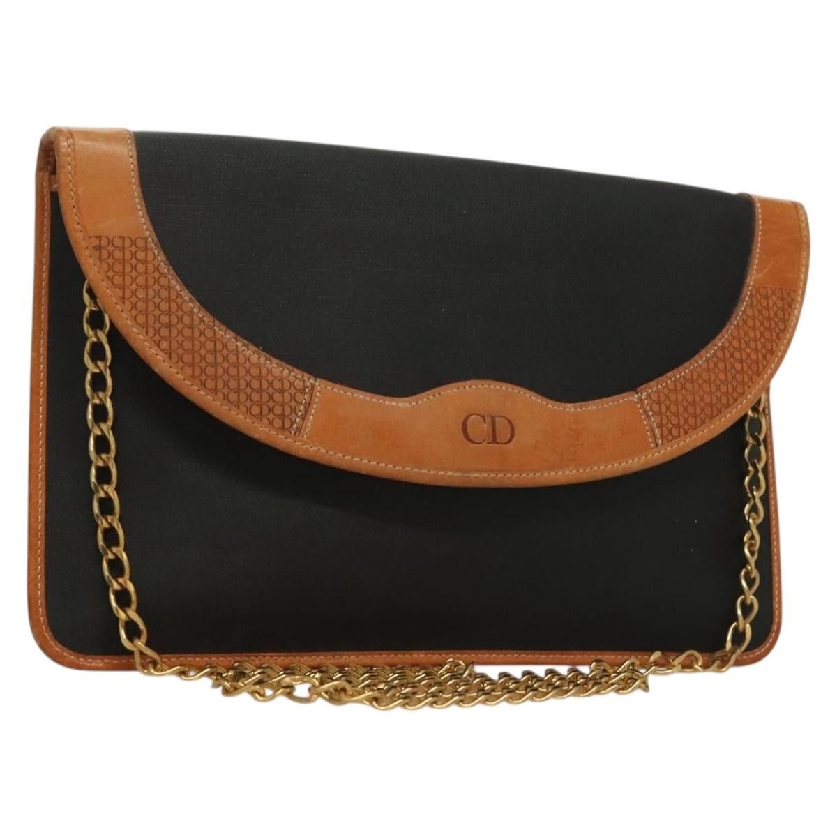Christian Dior Vintage CD Chain Flap Shoulder Bag Canvas