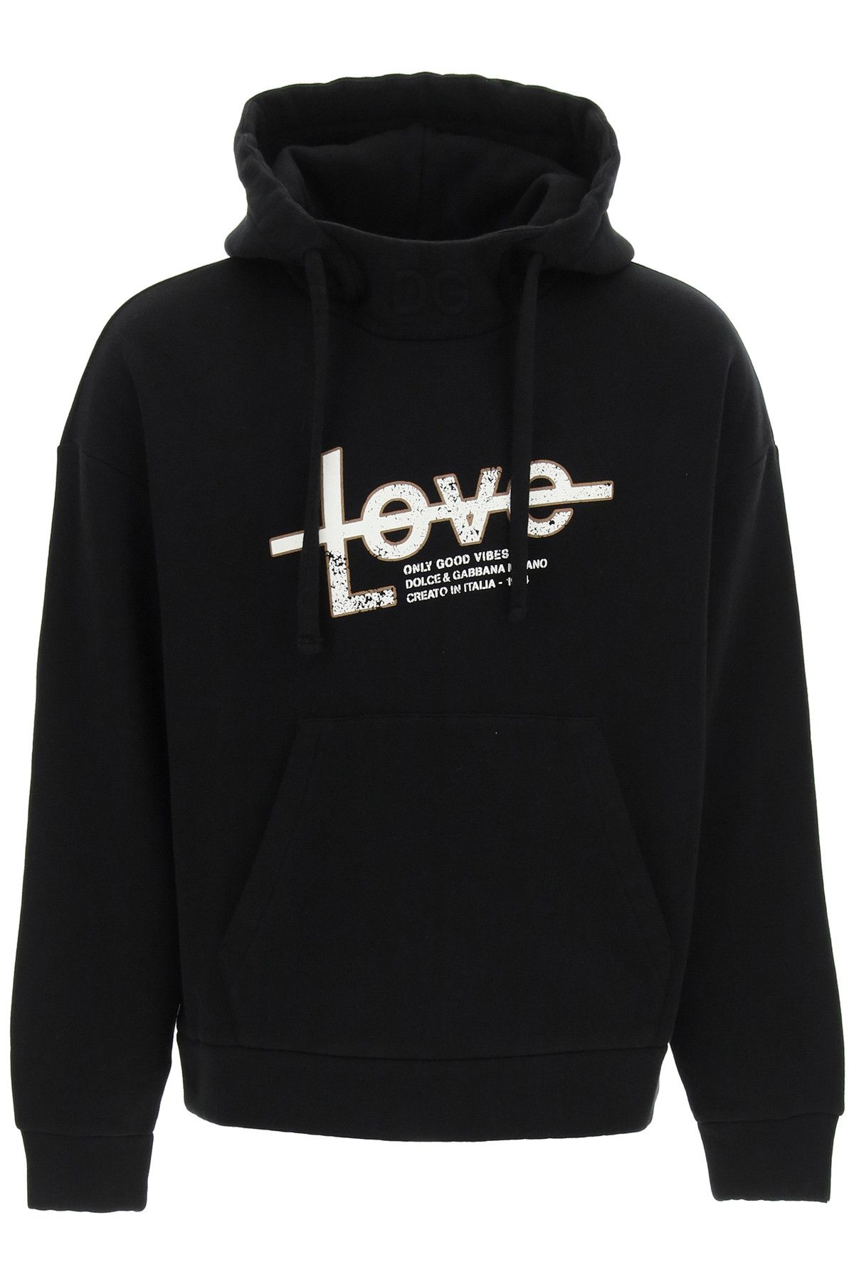 image of Dolce Gabbana 'only Good Vibes' Print Hoodie in D G Love Fdo Nero, Men's (Size XS)