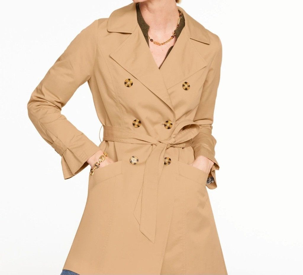 Talbots Women's Front Tie Long-Sleeves Trench Coat Jacket 12