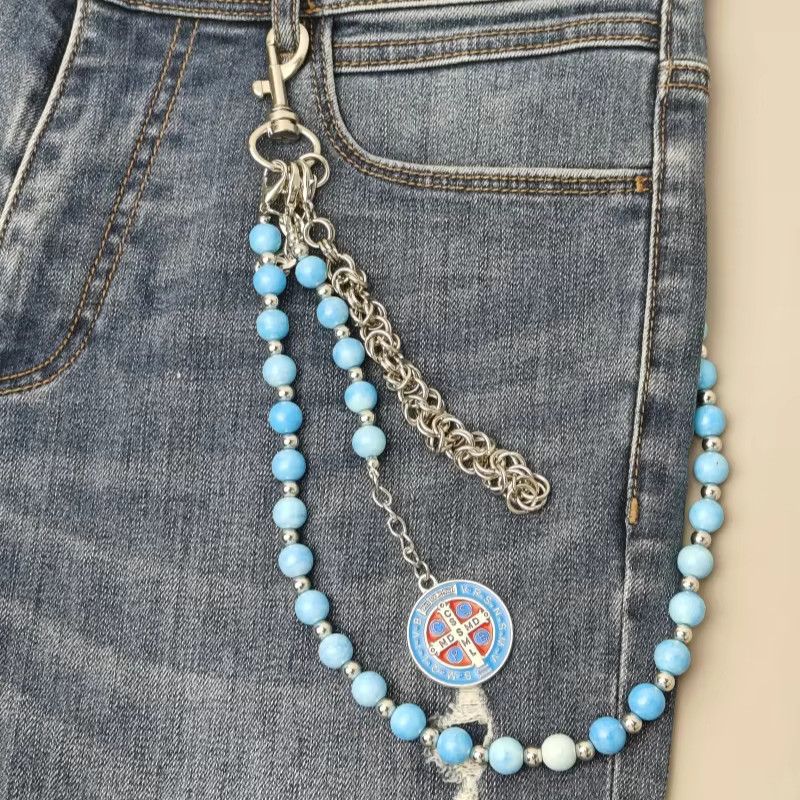 Jewelry Concise Blue Pine Stone Combination Titanium Waist Chain Size ONE SIZE - 1 Thumbnail