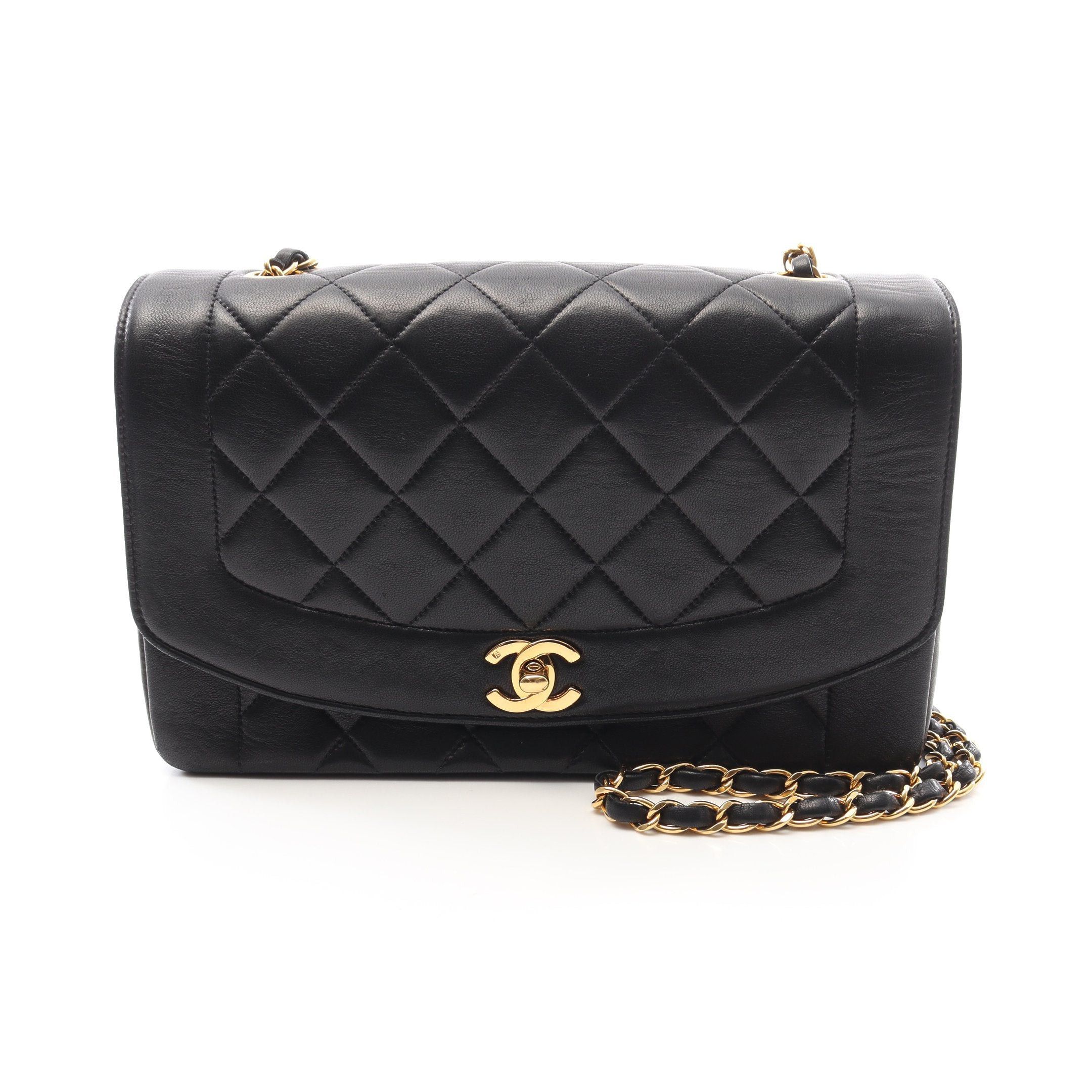 Chanel Chanel Matelasse Diana Flap Chain Shoulder Bag Lambskin Black Gold Hardware Size ONE SIZE - 1 Thumbnail