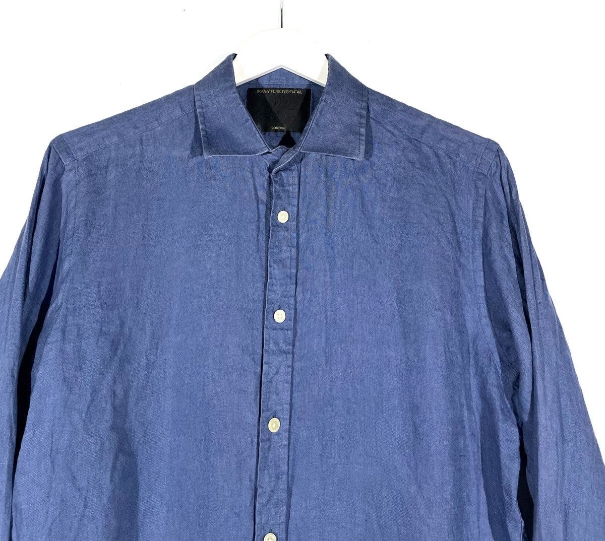 Designer Favourbrook London Men Linen Blue Shirt Size 16/S-M Portugal Size US S / EU 44-46 / 1 - 2 Thumbnail