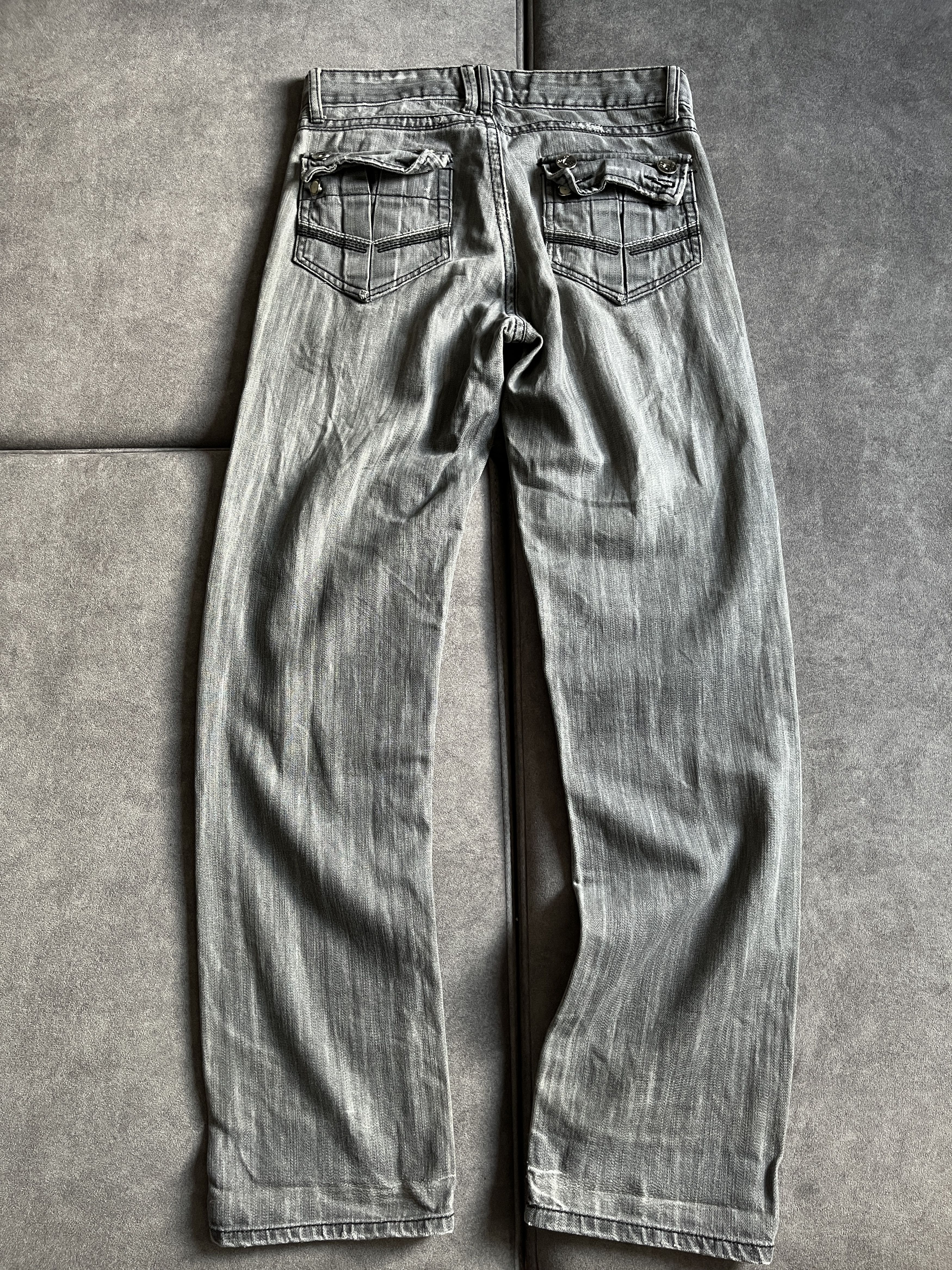 image of Vintage Straight Fit Distressed Washed Denim Pants in Washed Gray Denim, Men's (Size 31)