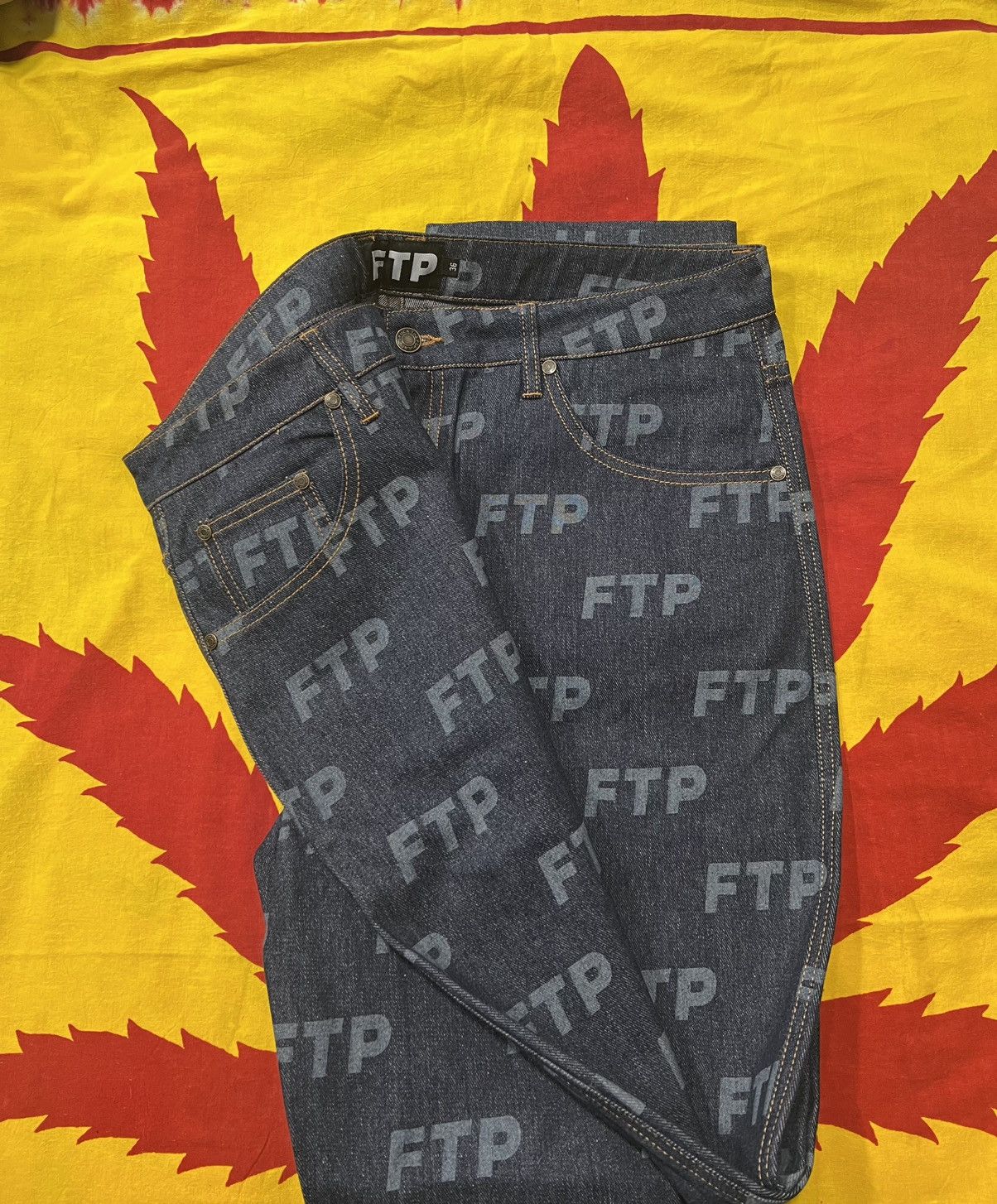 Fuck The Population FTP All Over Logo Denim Jeans Indigo - Fuck the Population Size US 36 / EU 52 - 3 Thumbnail