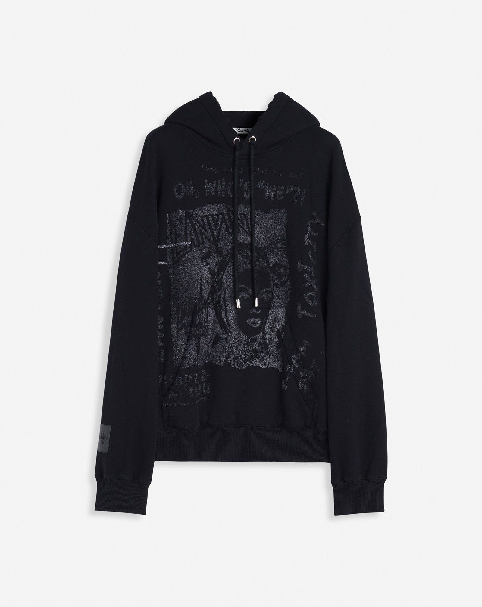 o1mle0825 Unisex Loose-Fit Printed Hoodie in Black