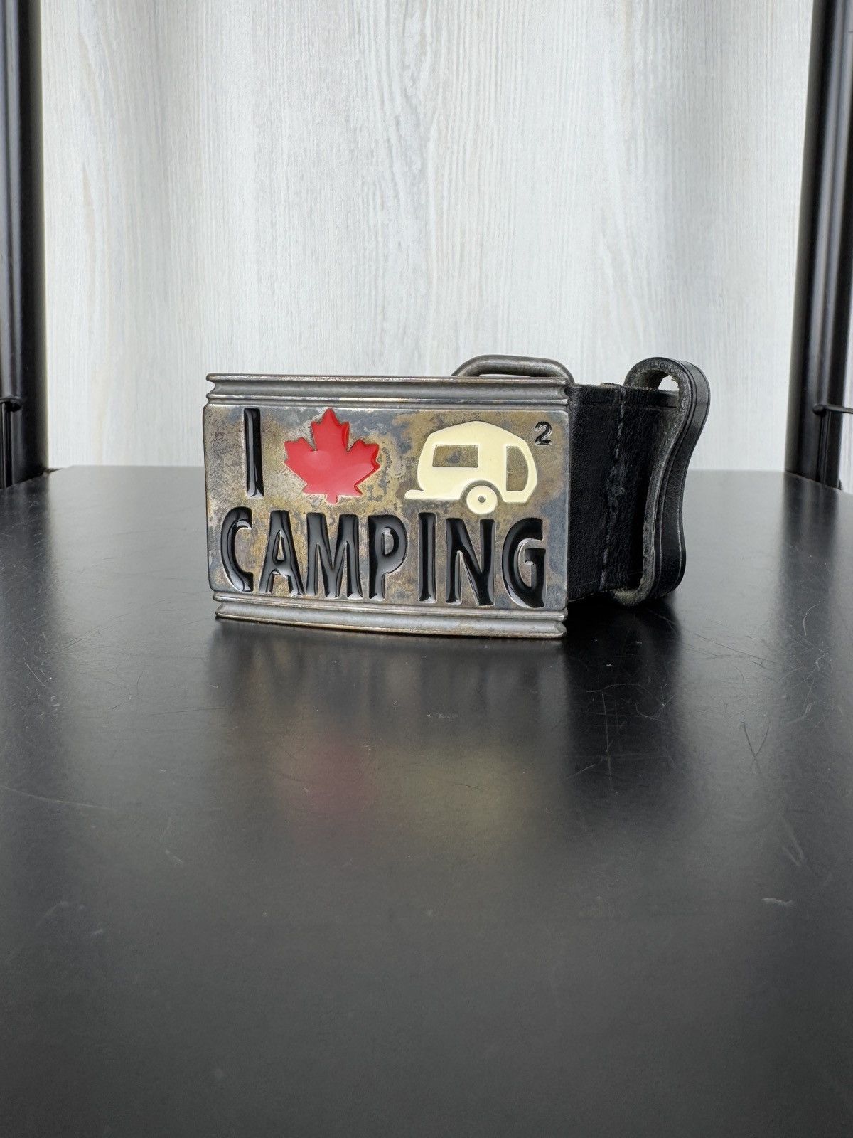Dsquared2 Dsquared2 Black Leather Camping Logo Plague Buckle Belt M Size ONE SIZE - 2 Thumbnail