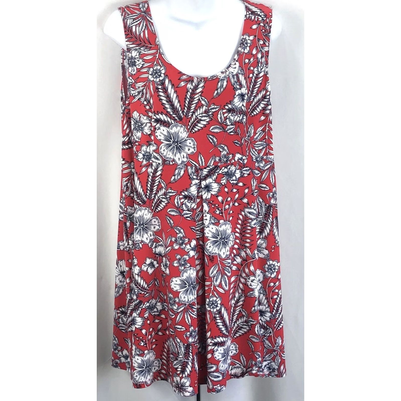 Vintage NWT Sleeveless Tank Dress 14P Red Floral Tropical Pleated Above Knee CoconutGirl Size XL / US 12-14 / IT 48-50 - 5 Thumbnail