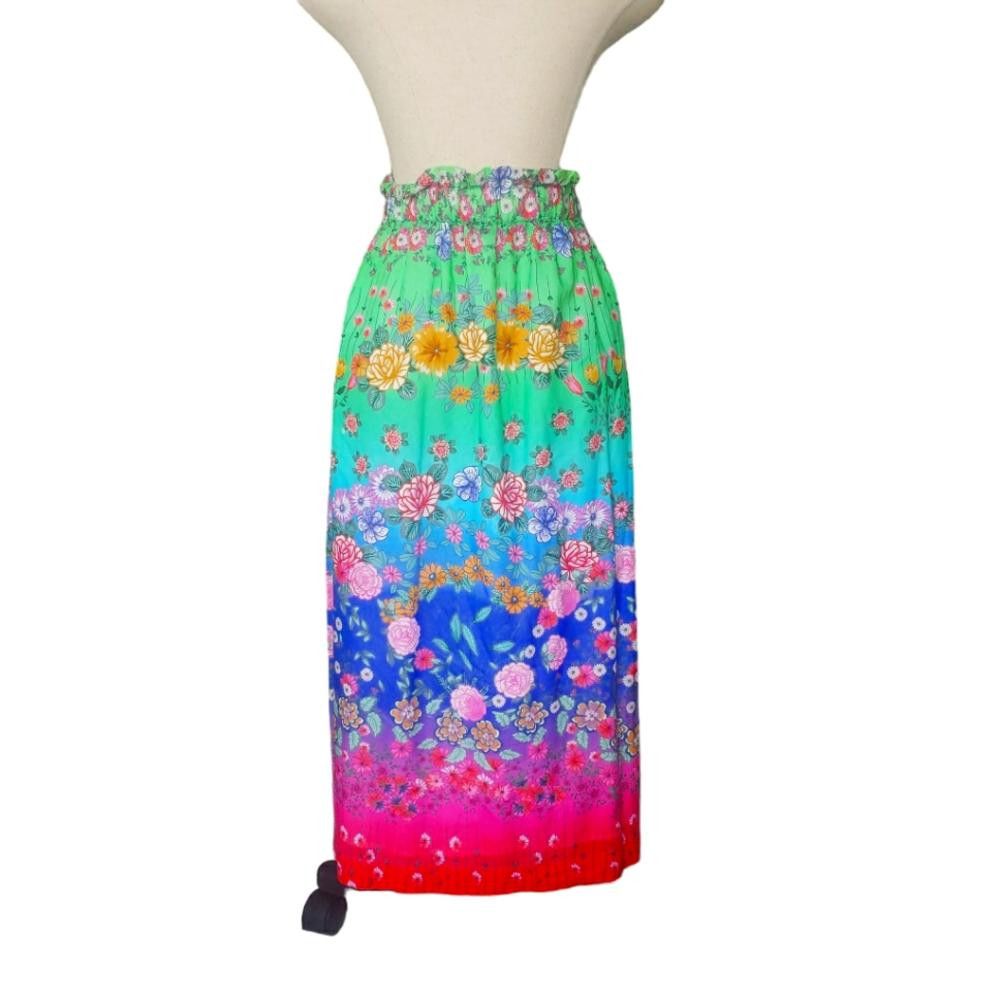Designer CT552 Johnny Was Rainbow Field Paper bag Boho Midi Skirt M Size 32" / US 10 / IT 46 - 7 Thumbnail