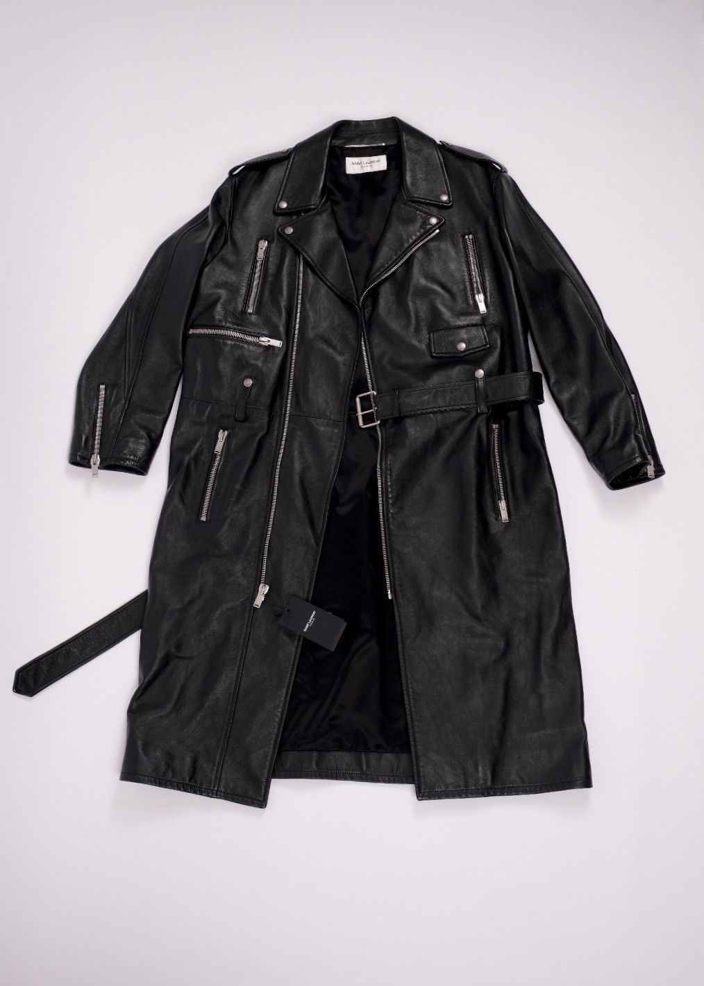 Yves Saint Laurent YSL Leather Belted Biker Jacket Size US M / EU 48-50 / 2 - 1 Thumbnail