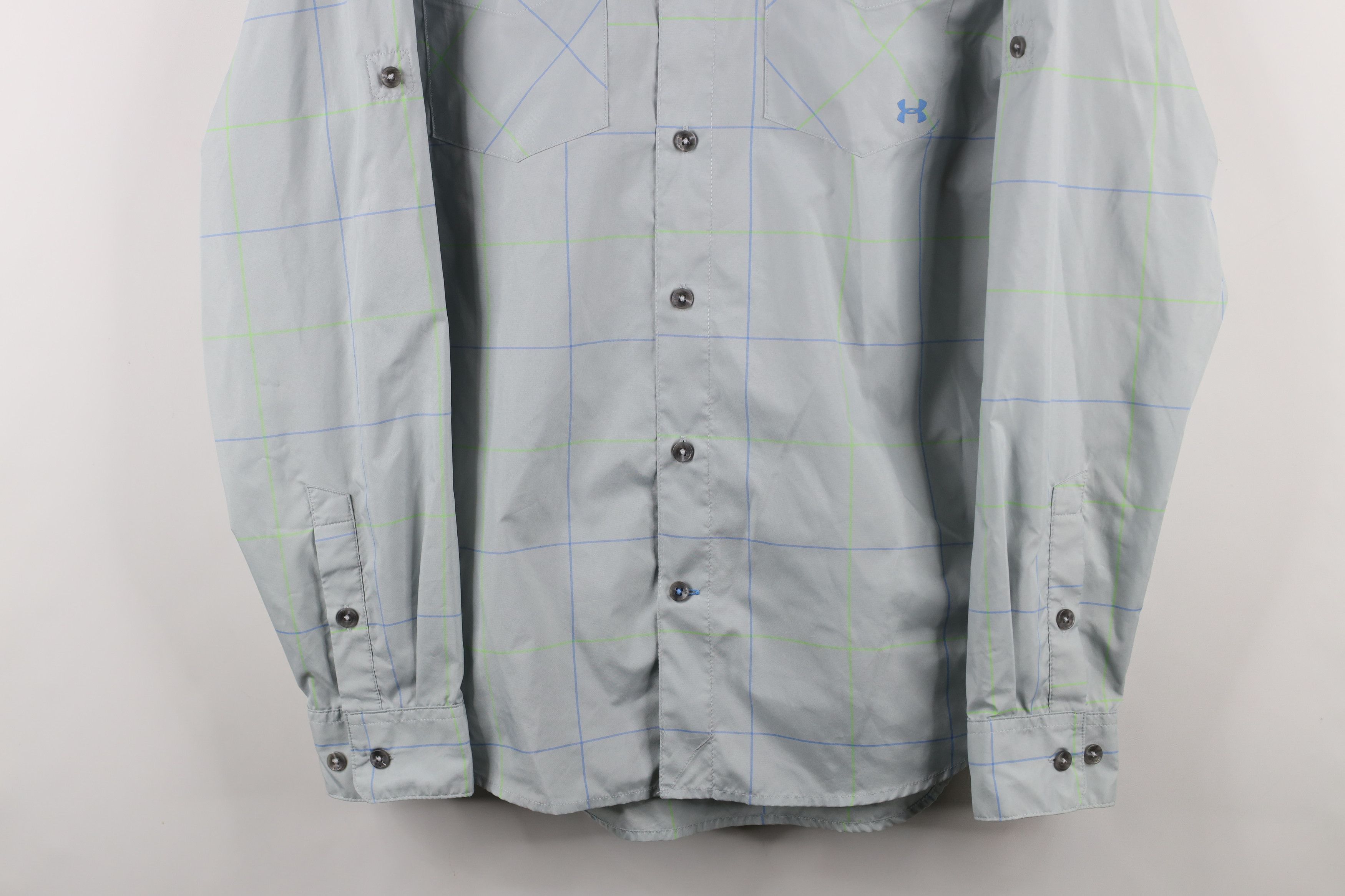 Under Armour × Vintage Under Armour Loose Tech Collared Button Shirt Gray Plaid Size US M / EU 48-50 / 2 - 3 Thumbnail