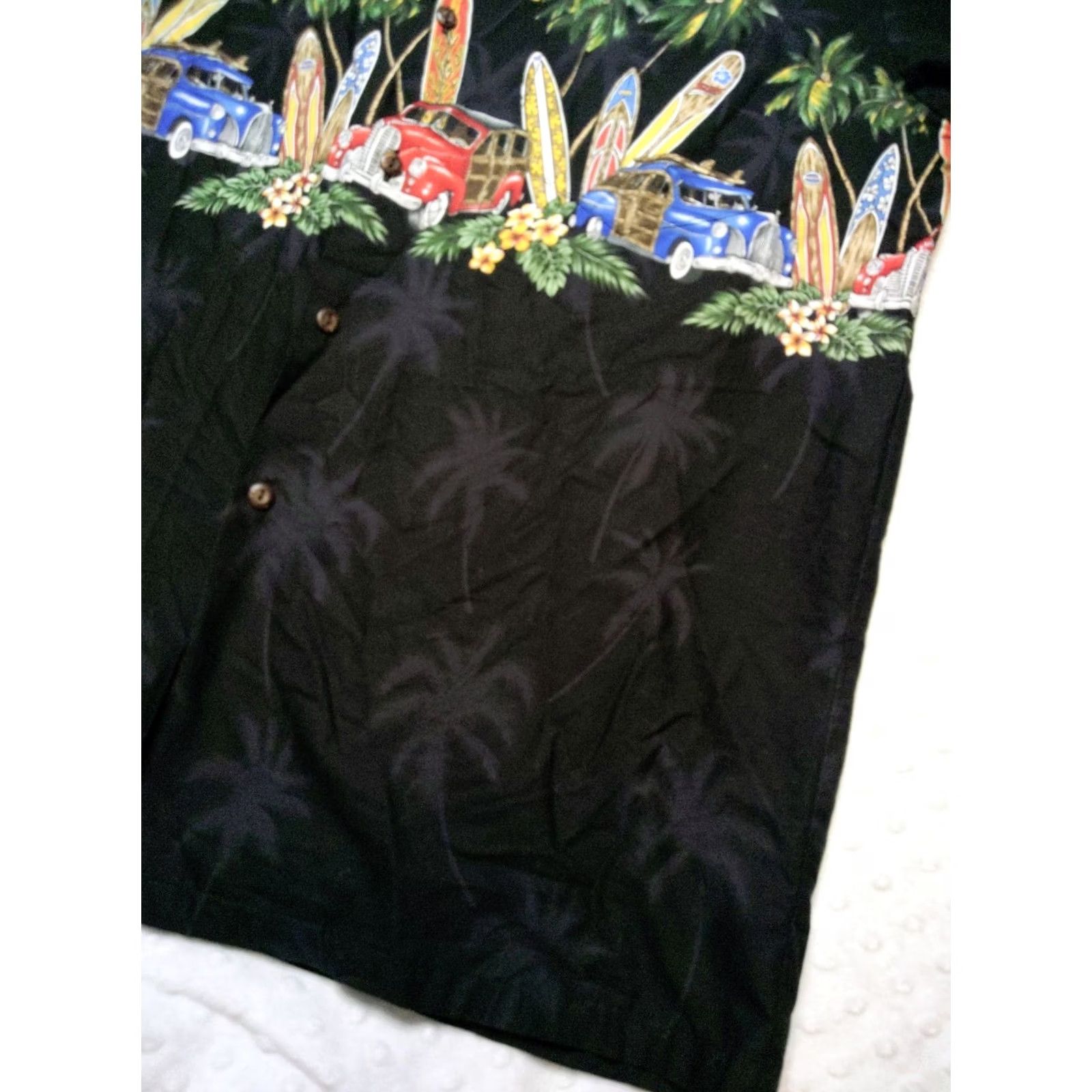 Vintage Vintage Pacific Legend Apparel, Inc. Hawaiian Shirt Mens L Black 100% Cotton Short Sleeve Button-Up Collared Beach Car Surfboard 90s Theme Size US L / EU 52-54 / 3 - 5 Thumbnail