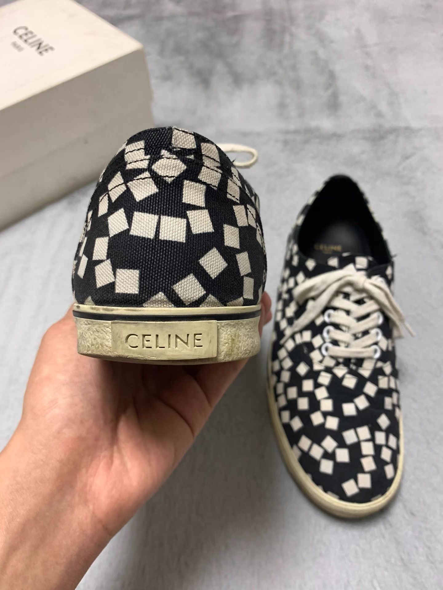 Celine Celine 21SS Black and White Checkered Sneakers Q12 Size US 8.5 / EU 41-42 - 7 Thumbnail