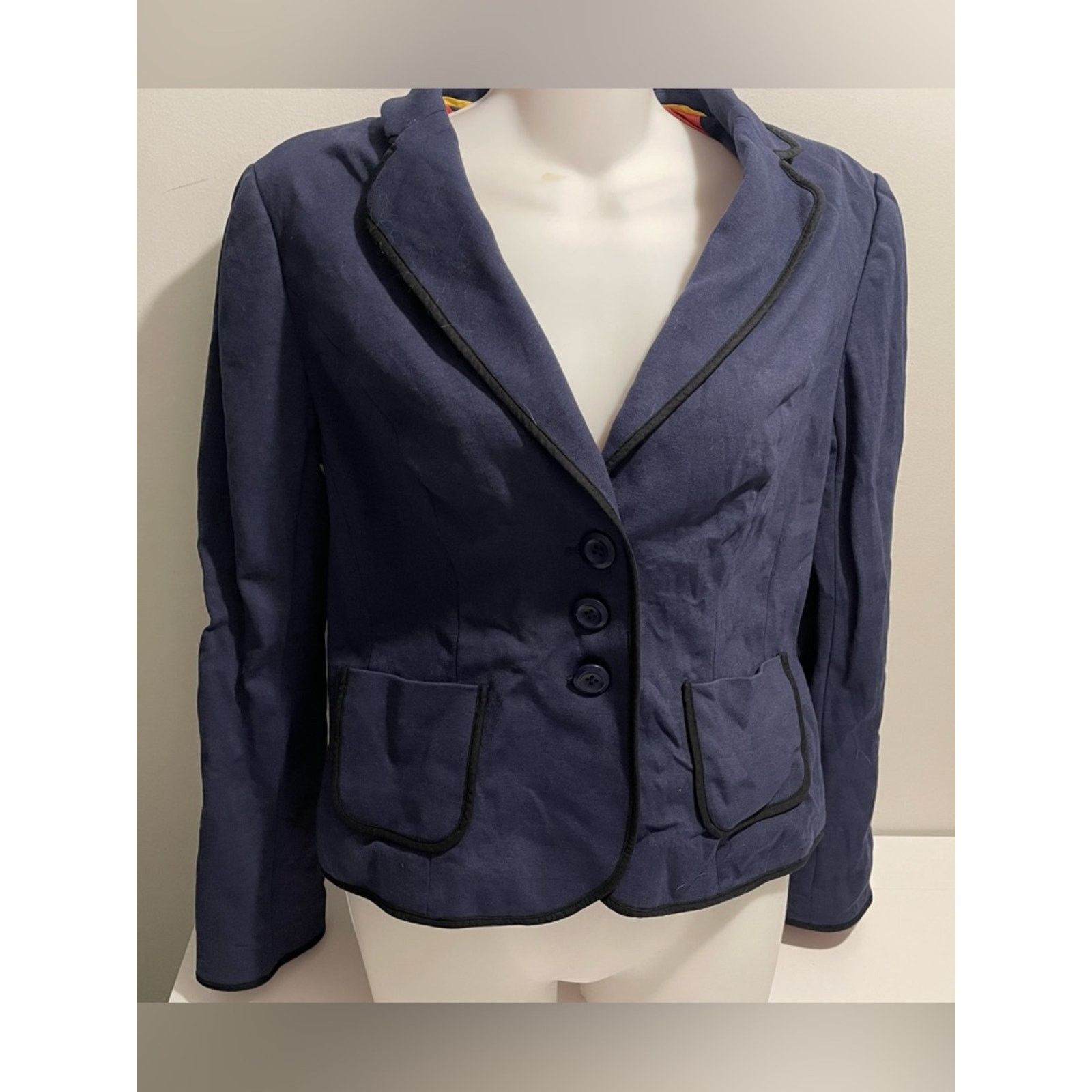 Boden Boden Size 10R Navy Fully Lined Blazer Black Piping Floral Size M / US 6-8 / IT 42-44 - 1 Thumbnail